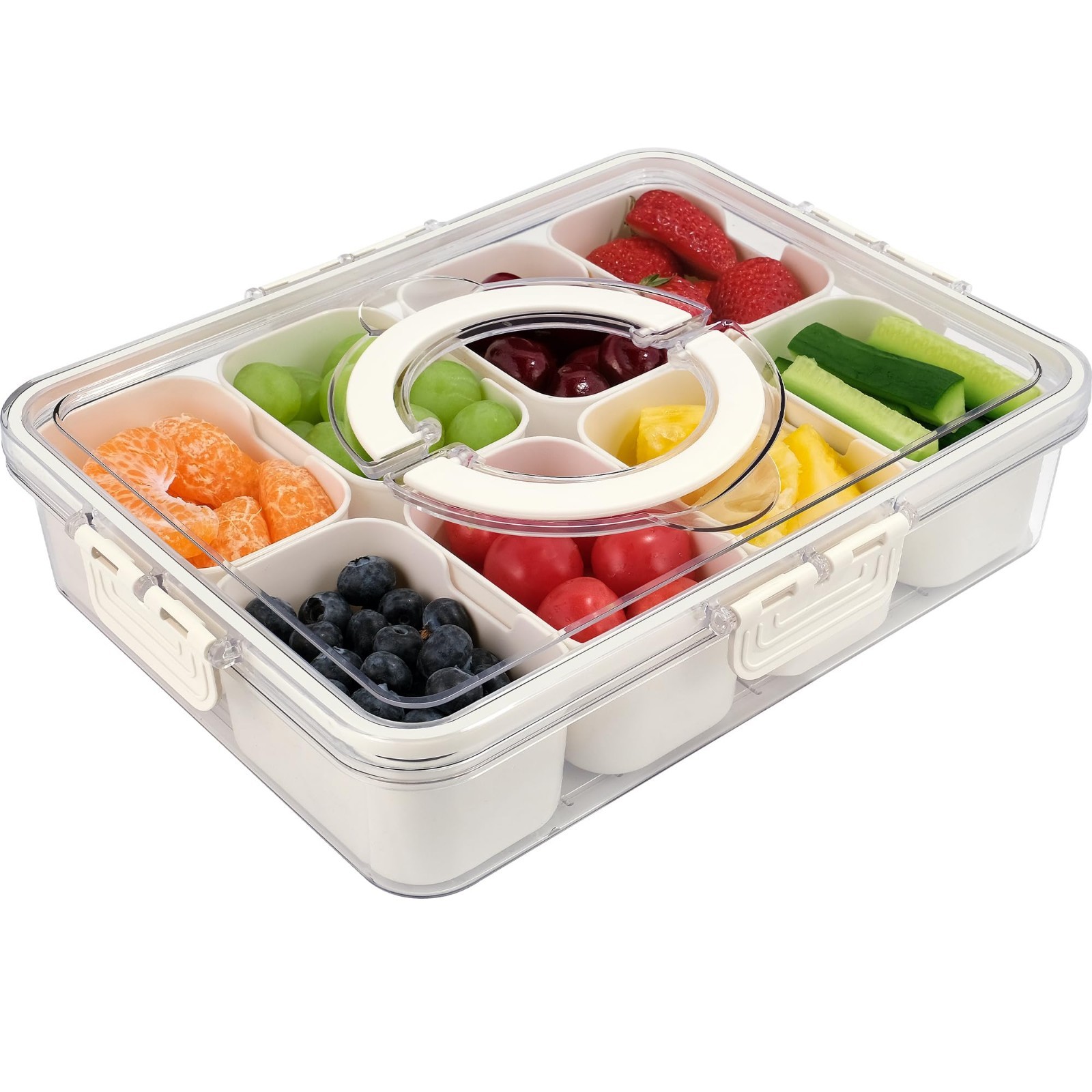 Portable Snack Box with Lid & Handle – 8 Compartment Serving Tray for Veggies, C