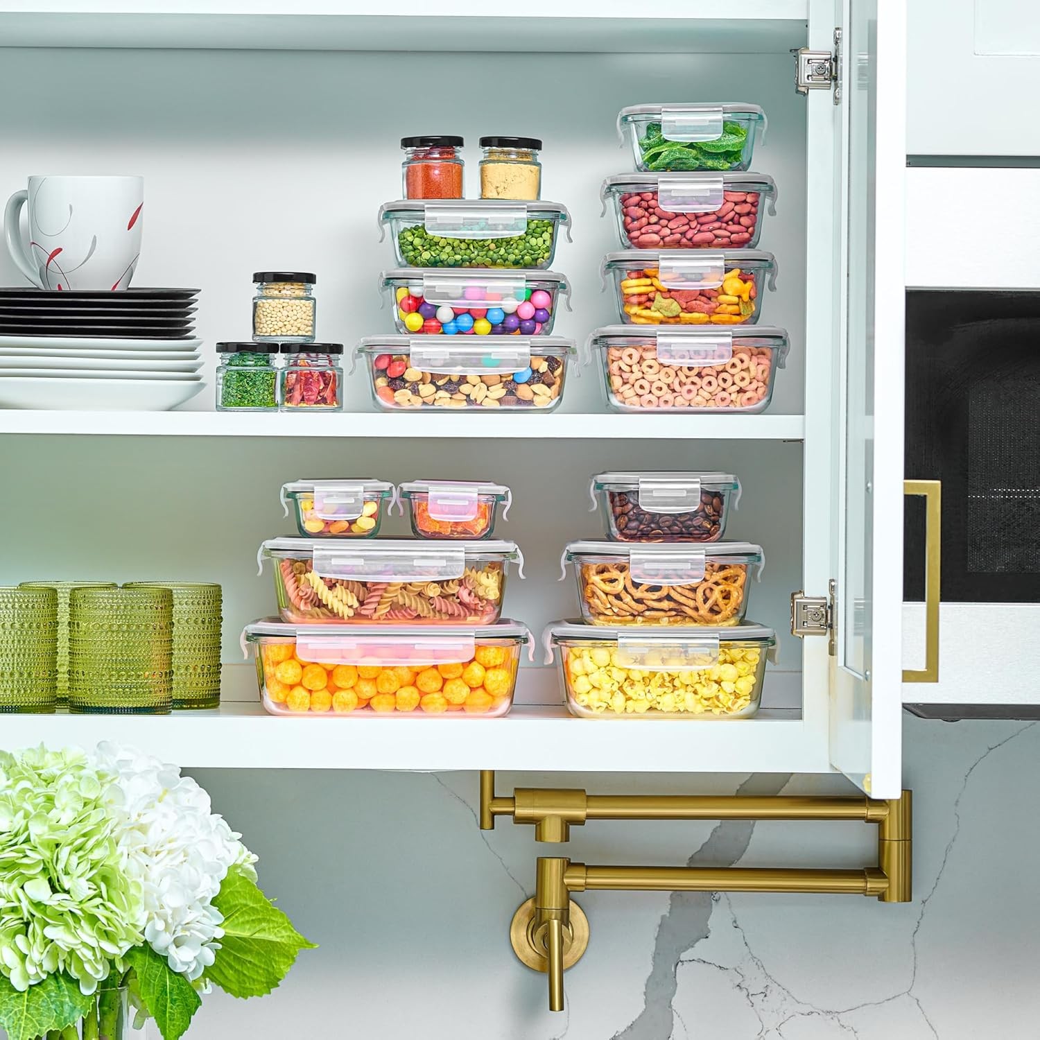 40pc Set Glass Food Storage Containers & Bowls W/ Airtight Lids Leakproof