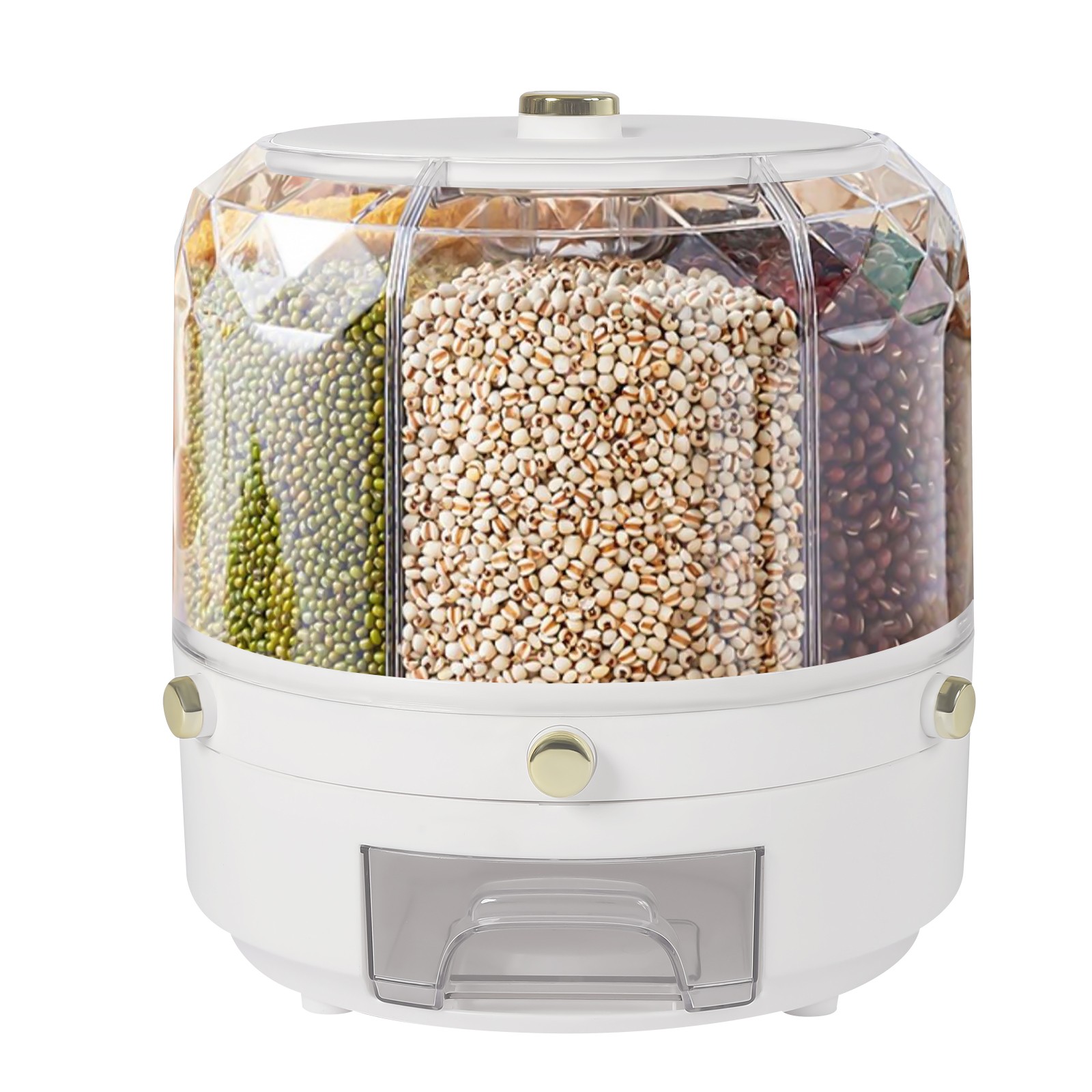 6 in 1 360° Rotating Grain Cereal Dispenser Storage Box Kitchen Rice Container