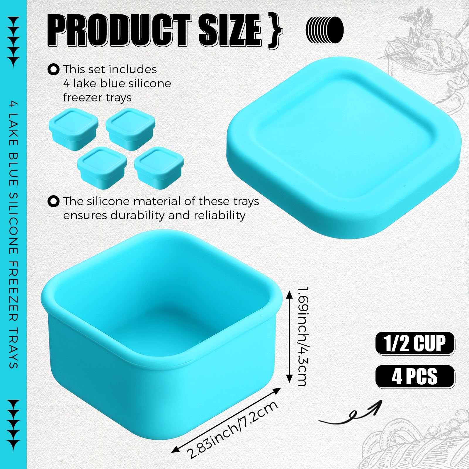 4 Pcs 1/2 Cup Silicone Freezer Trays with Lid Soup Freezer Containers Reusabl…