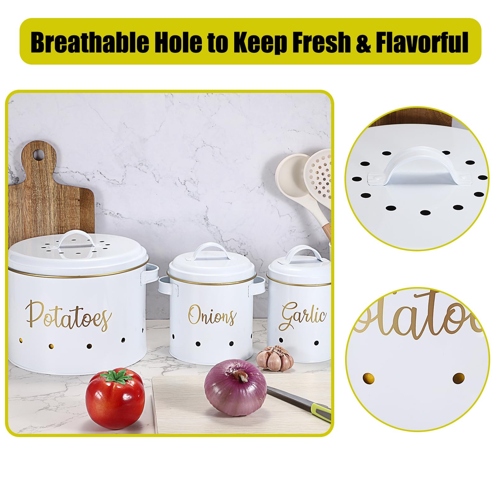 OwnMy Set of 3 Potato Onion Garlic Storage Bins Vegetable Containers Food Con…