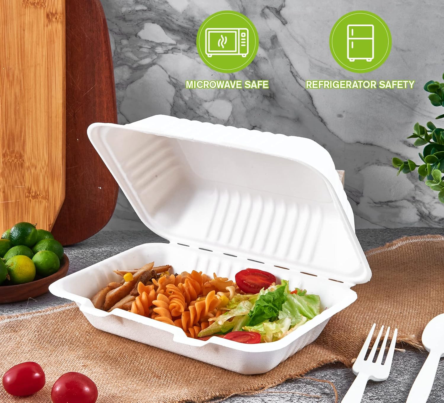 Clamshell Take Out Food Containers, 9 * 6 Inch 75-Pack Disposable to Go Containe