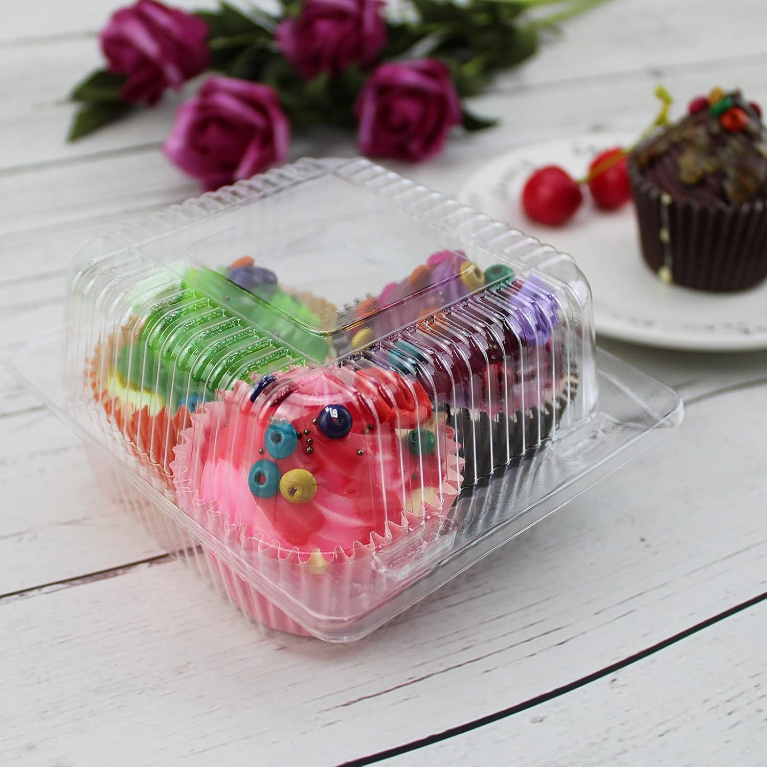 Cake Slice Containers,200Pc Square Plastic Hinged Food Container Individual Clam