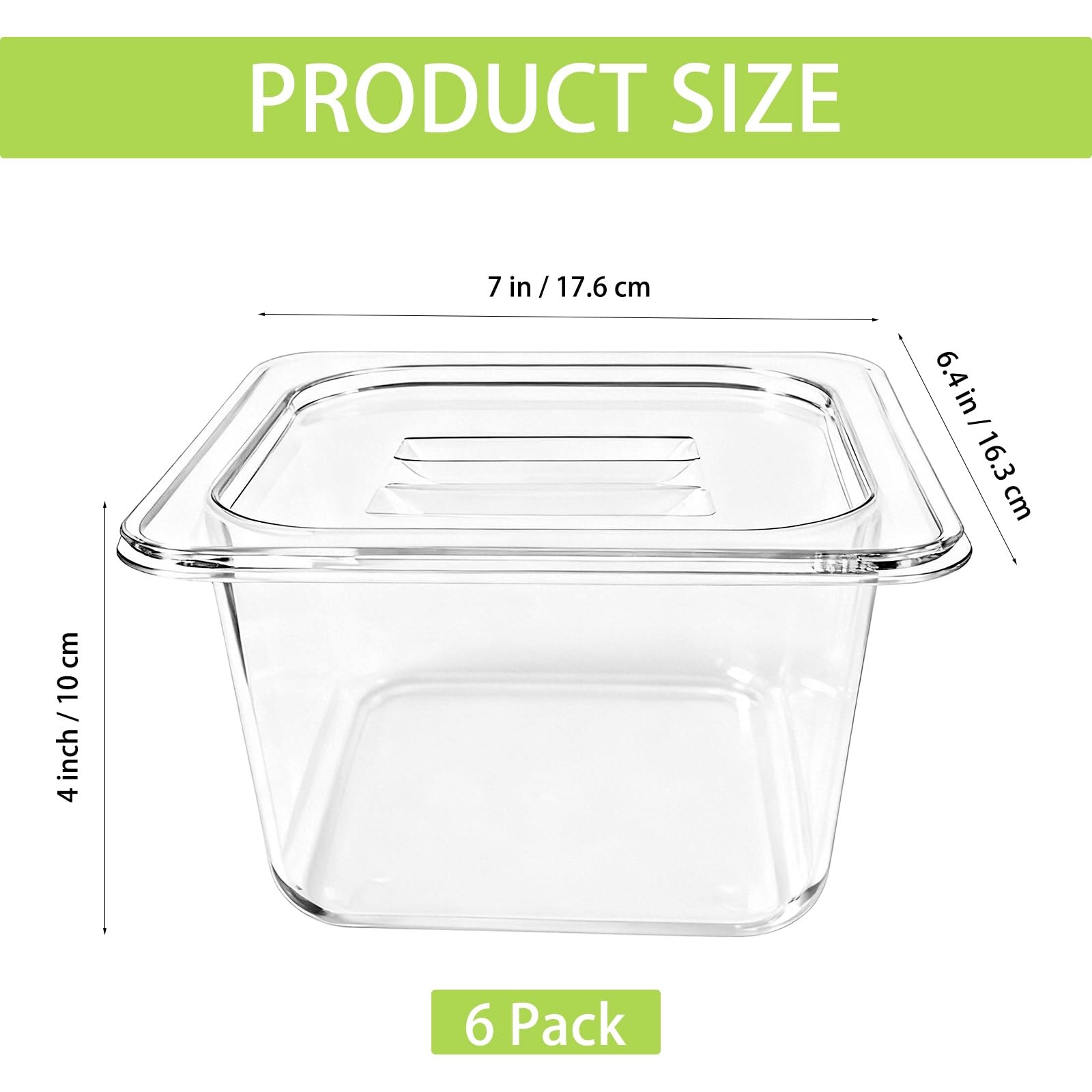 6 Pack 1/6 Size Polycarbonate Food Pans with Lids, Plastic Clear Restaurant C…
