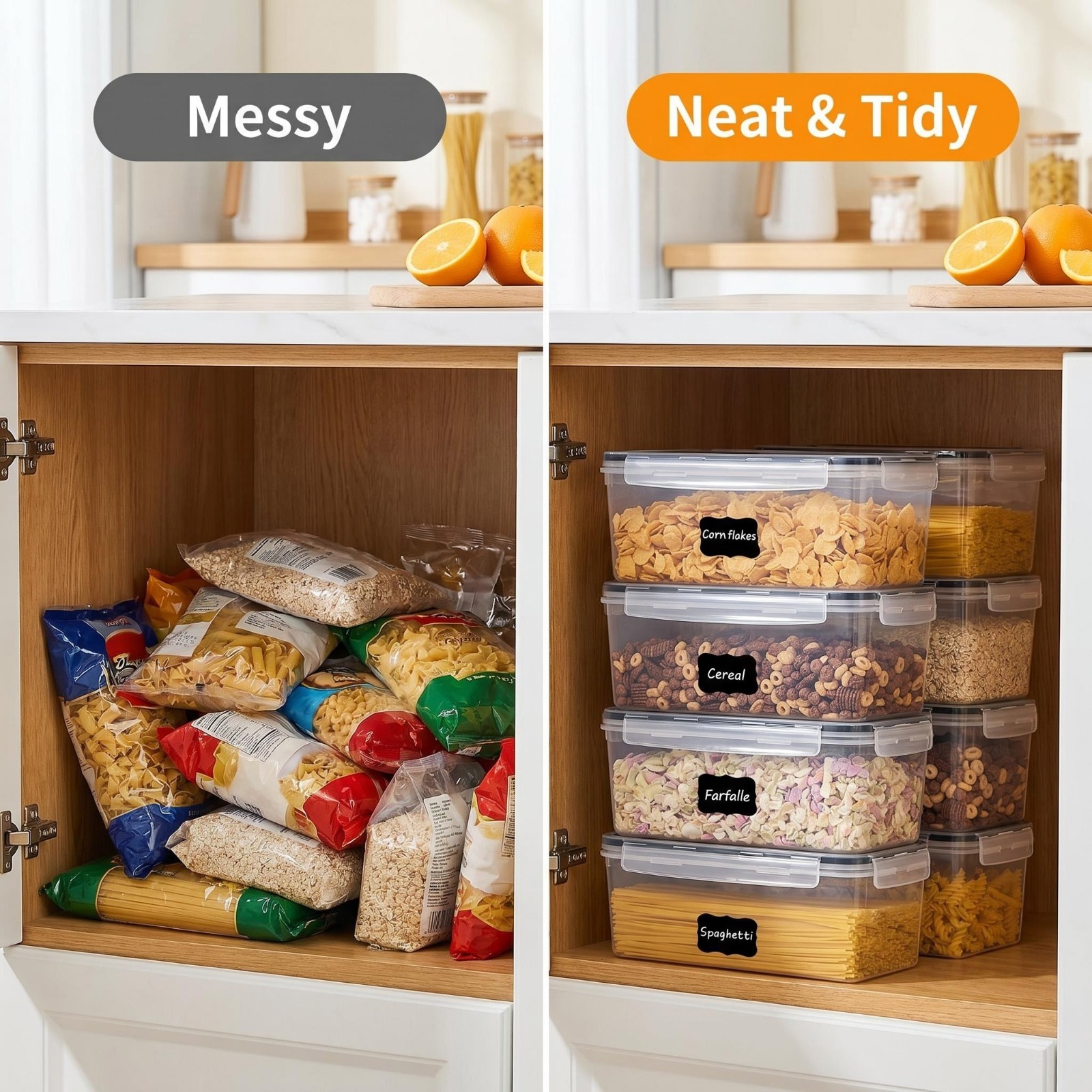 Airtight Food Storage Containers With Lids 8PCS Set 3.2L, Crisper Box, Plastic