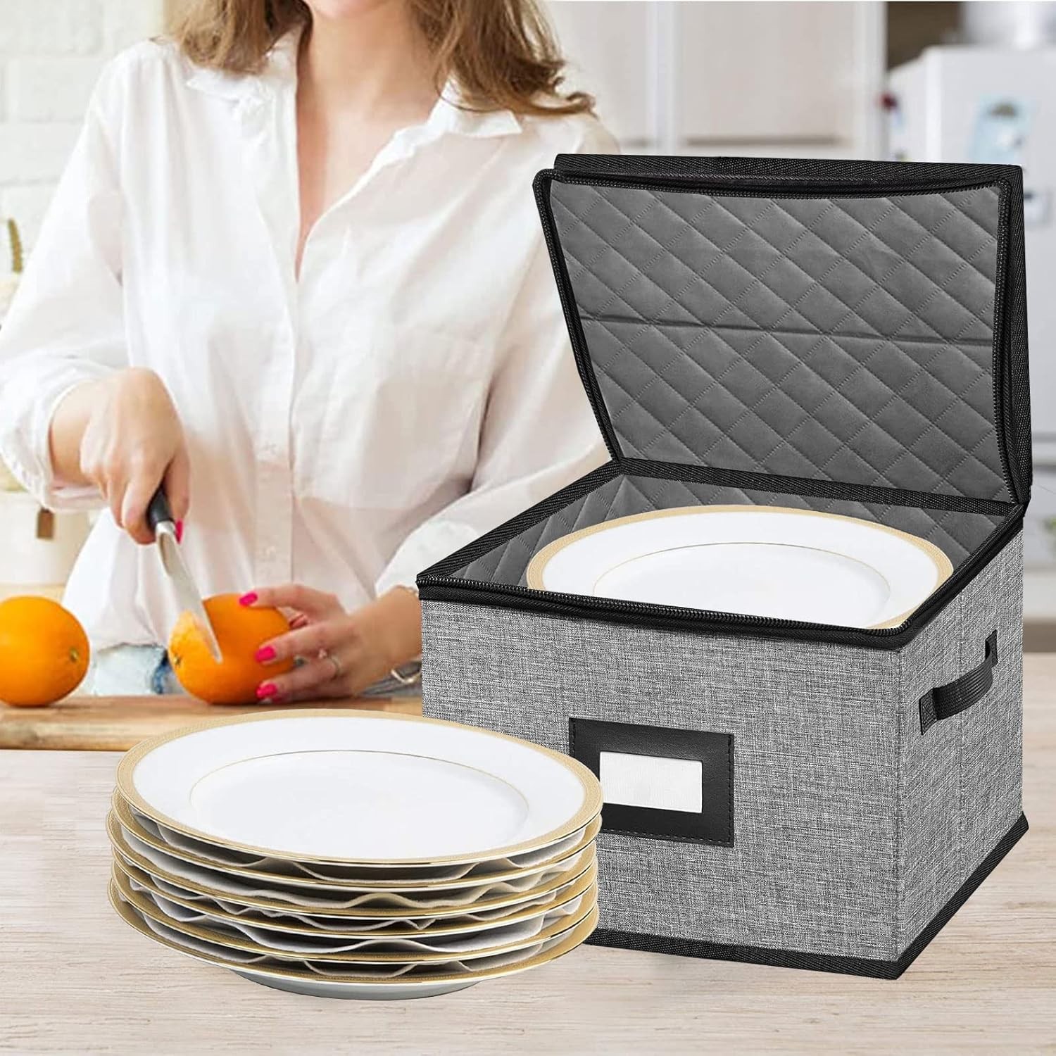 China Storage Containers-Quilted Dish Containers with Lid Dark Grey