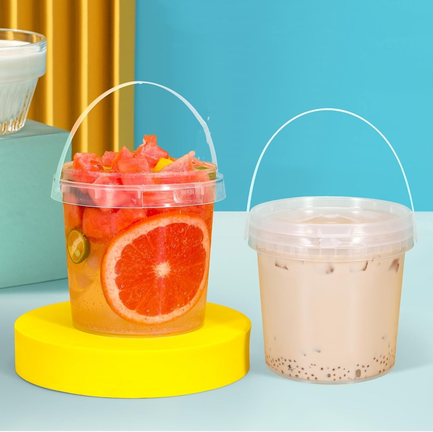 24 Pack Ice Cream Bucket with Lids and Handles, 25OZ/ 33OZ Clear Plastic Rum …