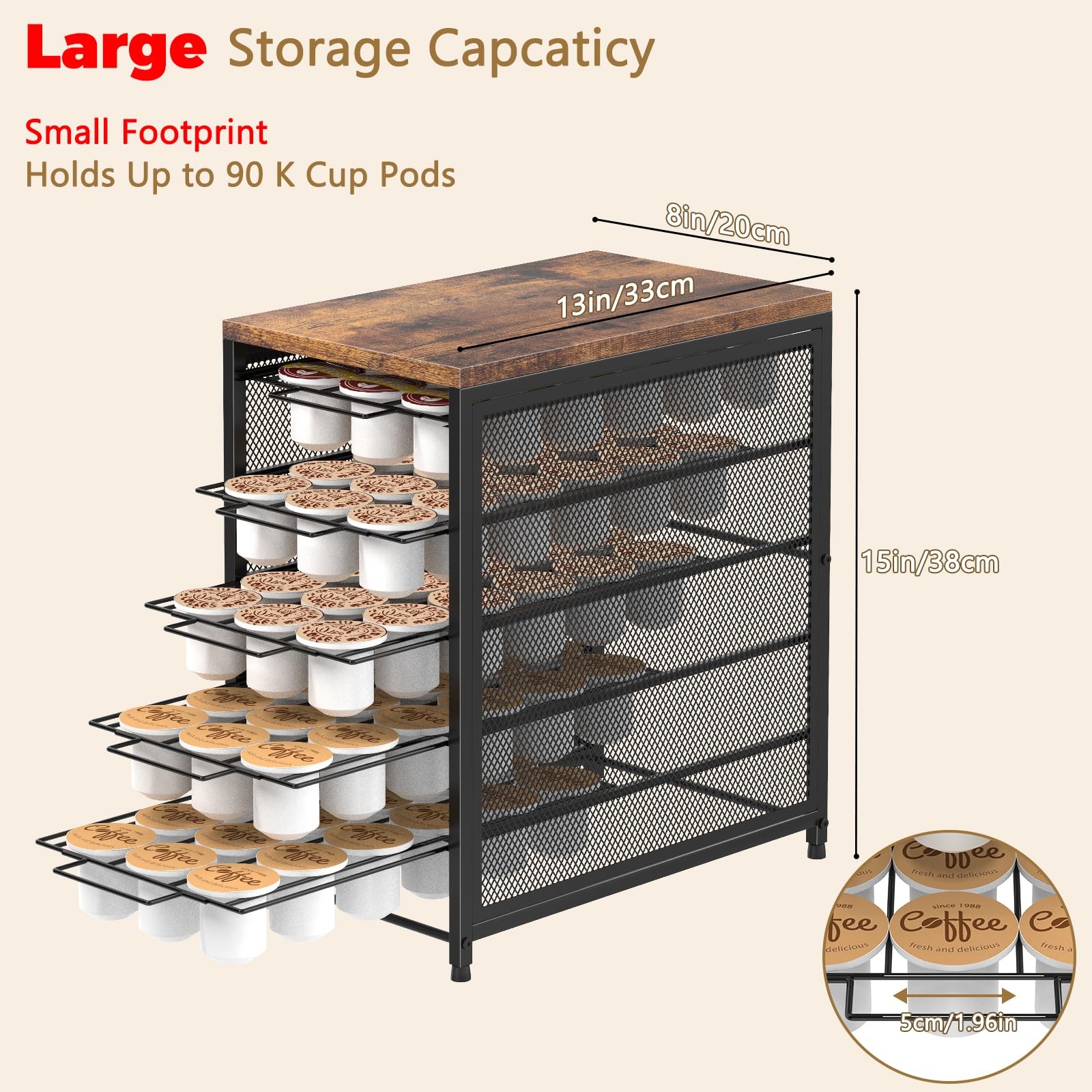 NANANARDOSO Coffee Pod Holder for Counter, 5 Tier – 90 Pack, Black-90