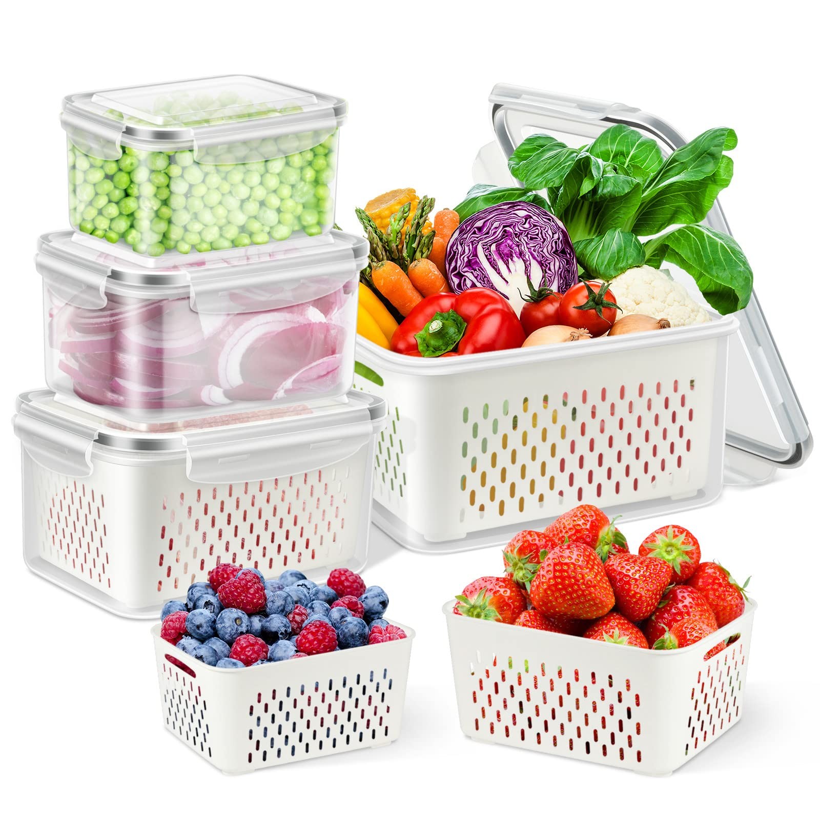 TBMax Fruit Storage Containers for Fridge Organizers and Storage, 4 White