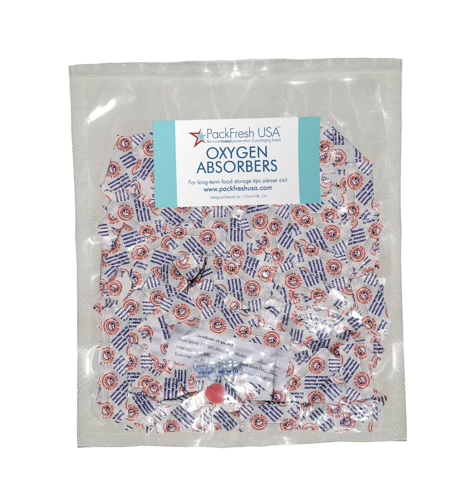 PackFreshUSA 20cc Oxygen Absorber Packs Food-Grade Non-Toxic – 400 Pack