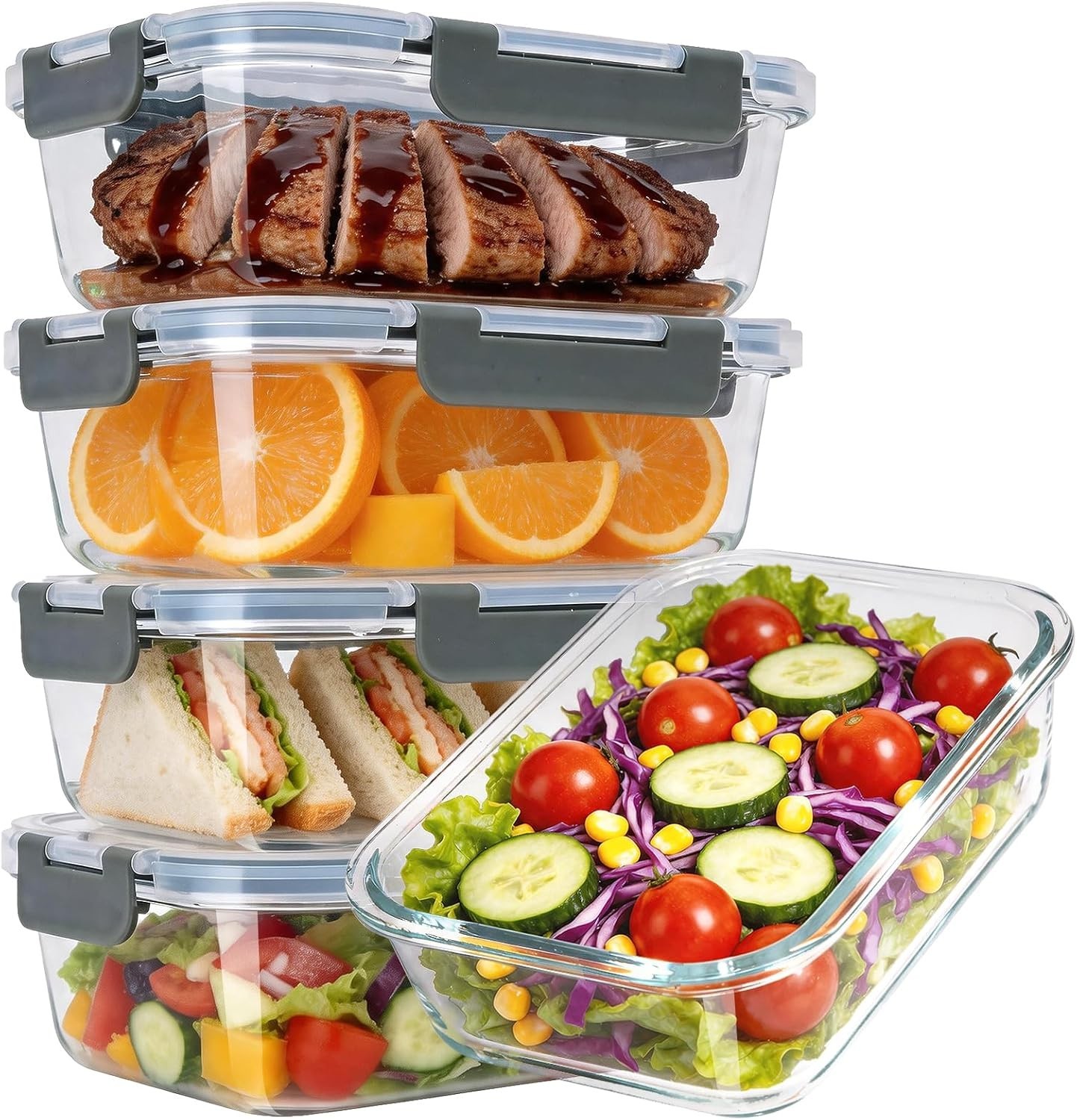 5-Pack 36oz Glass Food Storage Containers with Lids Airtight, Glass Meal Prep…