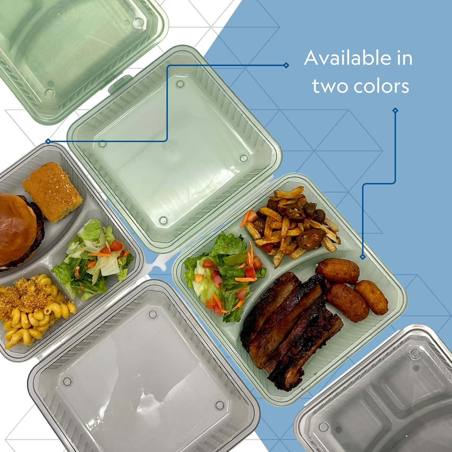 Reusable to Go Take Out Container, 3-Compartment, BPA Free, 9″ x 9″ x 2.5″, Smok