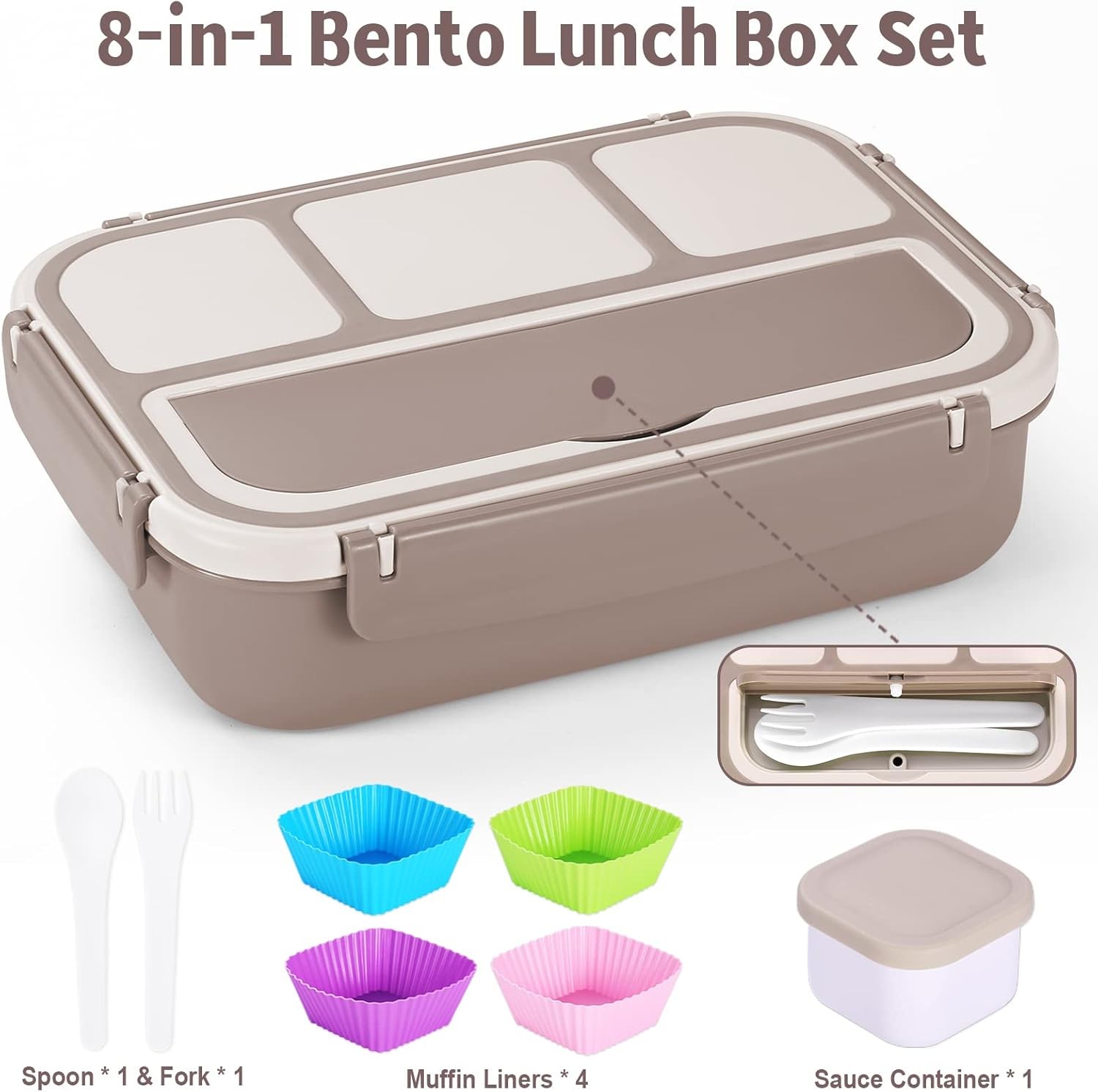 Bento Box Adult Lunch Box, Containers for Adults Men Women with 1200ML, Brown