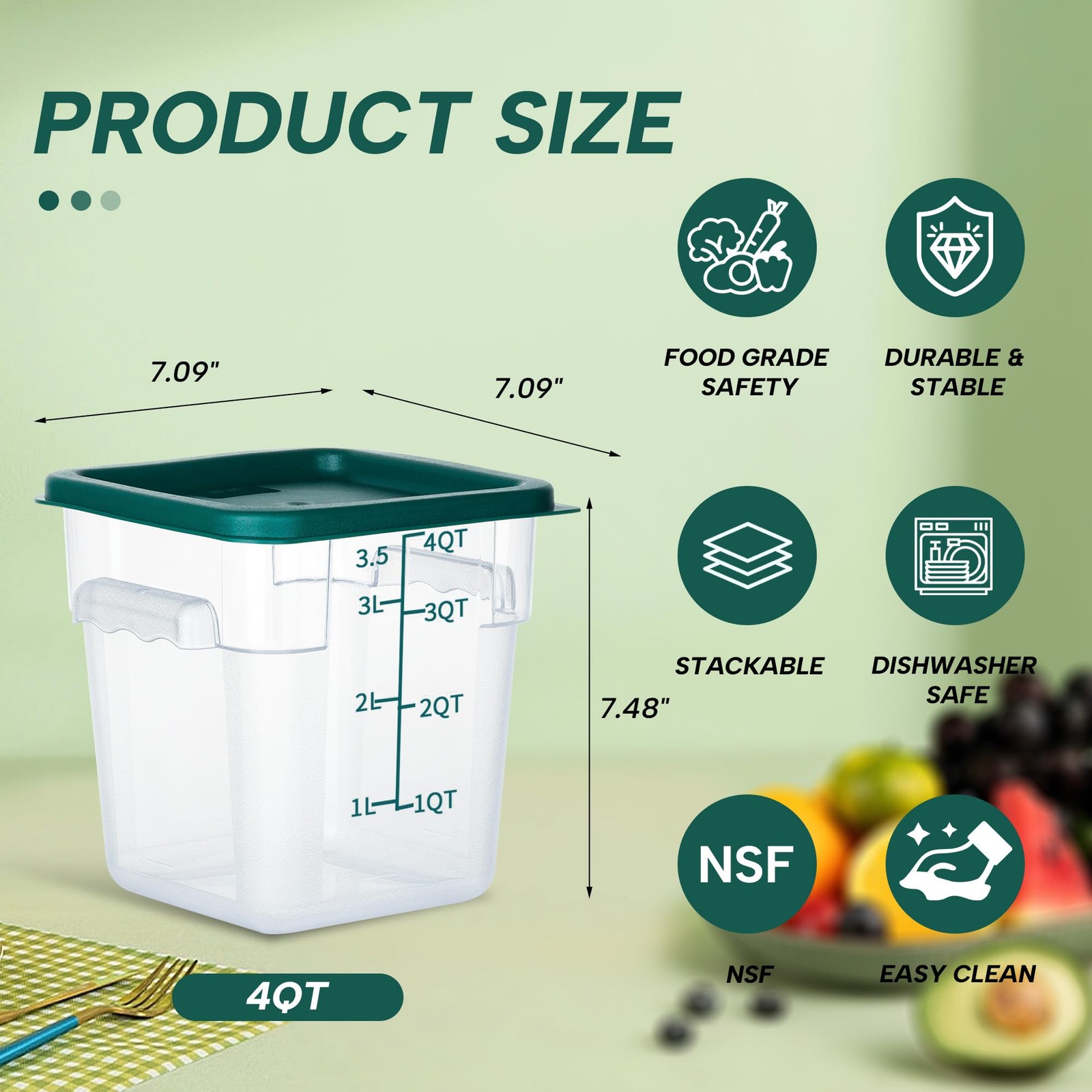 4 Pack 4QT Square Food Storage Containers with Lids