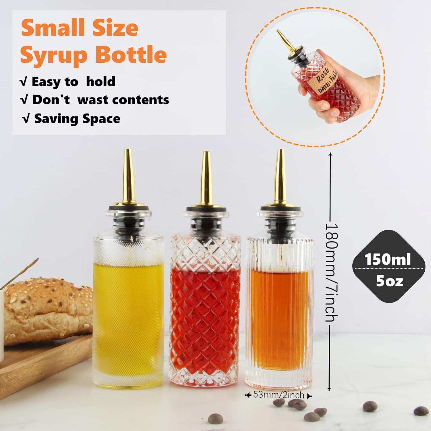 Syrup Dispenser Bottles Set 3 Packs 5 OZ Simple Small Syrup Bottles (3 Pack)