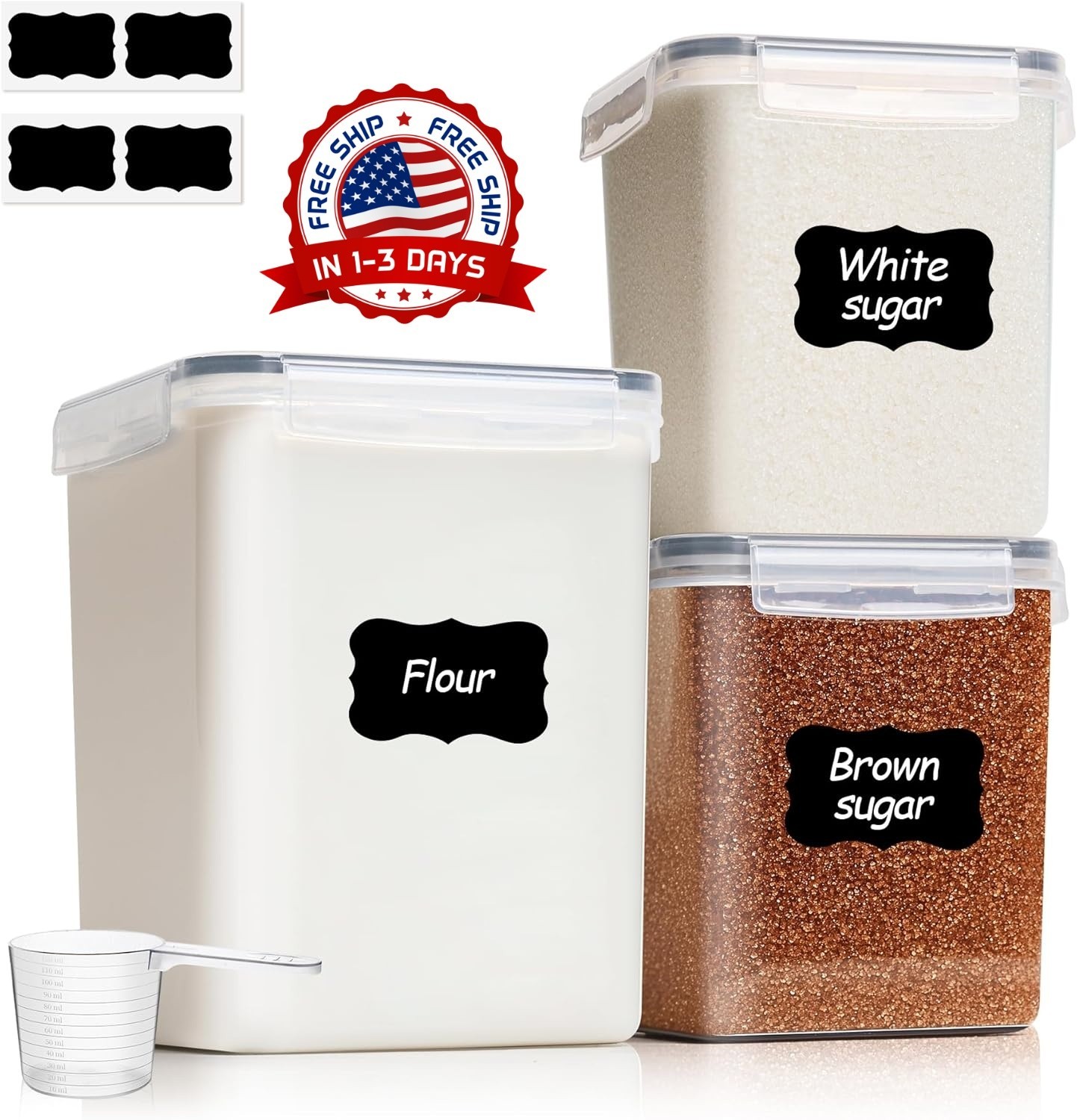 Juego de 3 recipientes para almacenar harina (5,2 l/5,5 qt) (2,5 l/2,6 qt*2) NEW