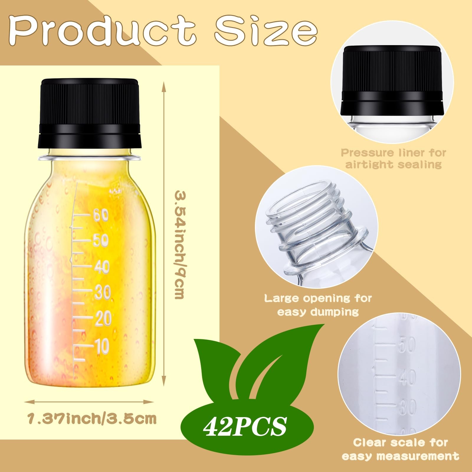 42 Pcs 2oz Plastic Bottles for Liquids, Mini Jars with 2 oz, 42pcs