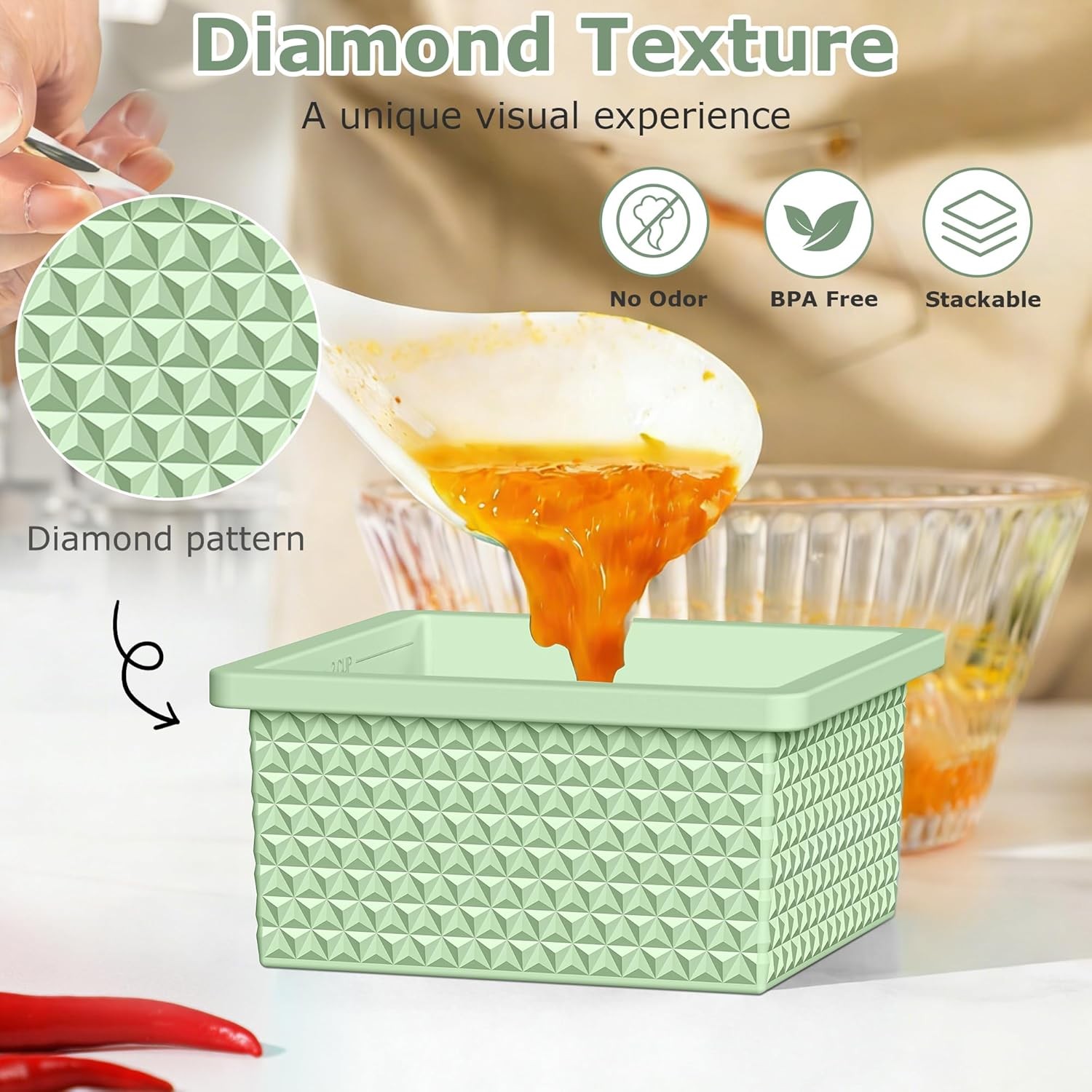 6 Pack-Silicone Freezer Tray with Lid-Stackable Soup Freezer Container Molds,2-C