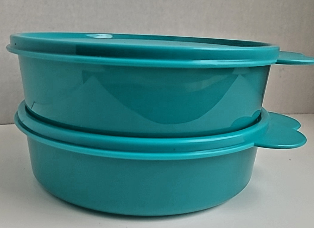 Tupperware Bowls Set of Two 500ml Containers w/Seals Aqua #6403B-3