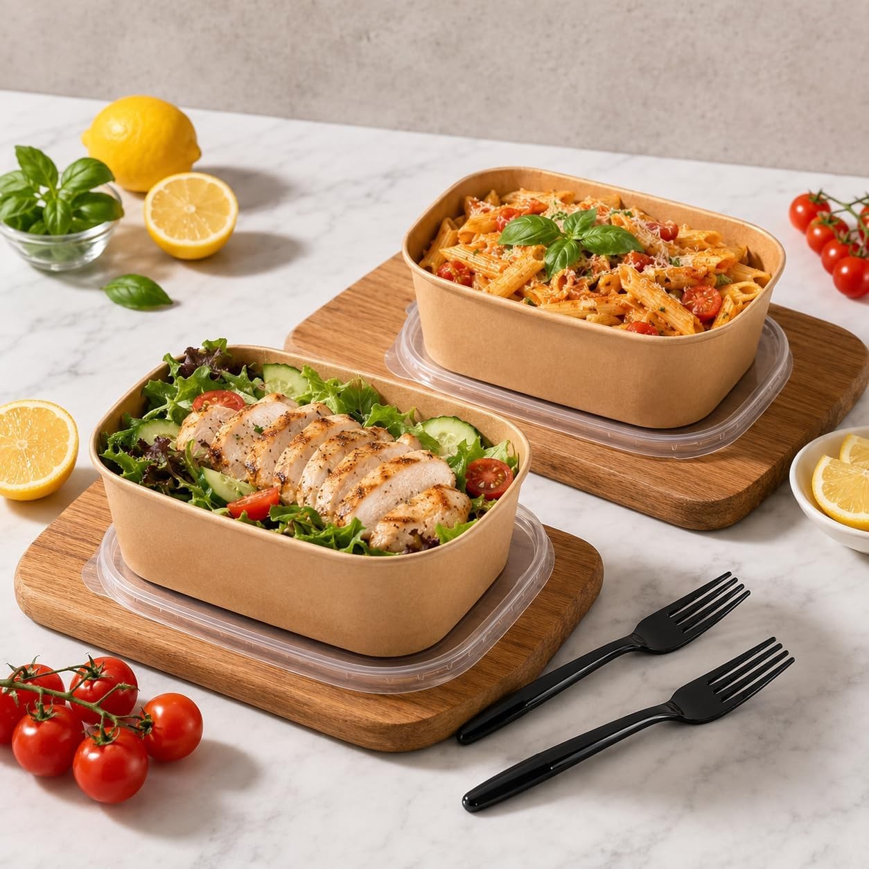 50-Pack 29oz Disposable Kraft Paper Bowls【with Lids and Forks】 Meal Prep