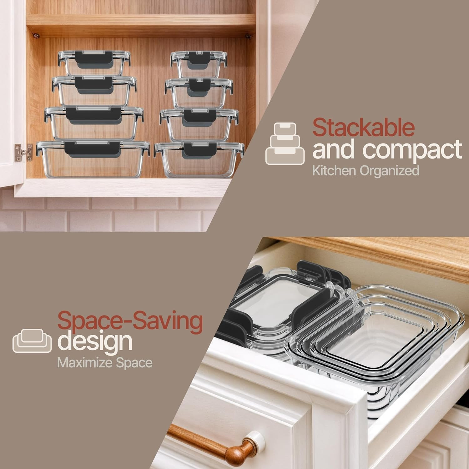Bakken Borosilicate Glass Food Storage Containers with Lids 16 Pieces, Bpa-Free