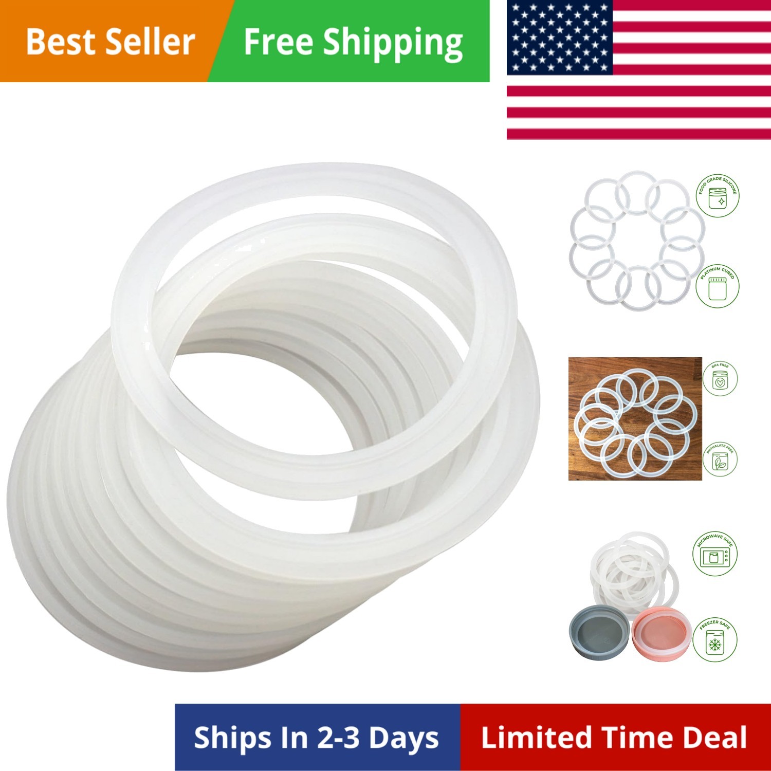 10 Pack Wide Mouth Platinum Silicone Sealing Rings Gaskets for Leak Proof Mas…