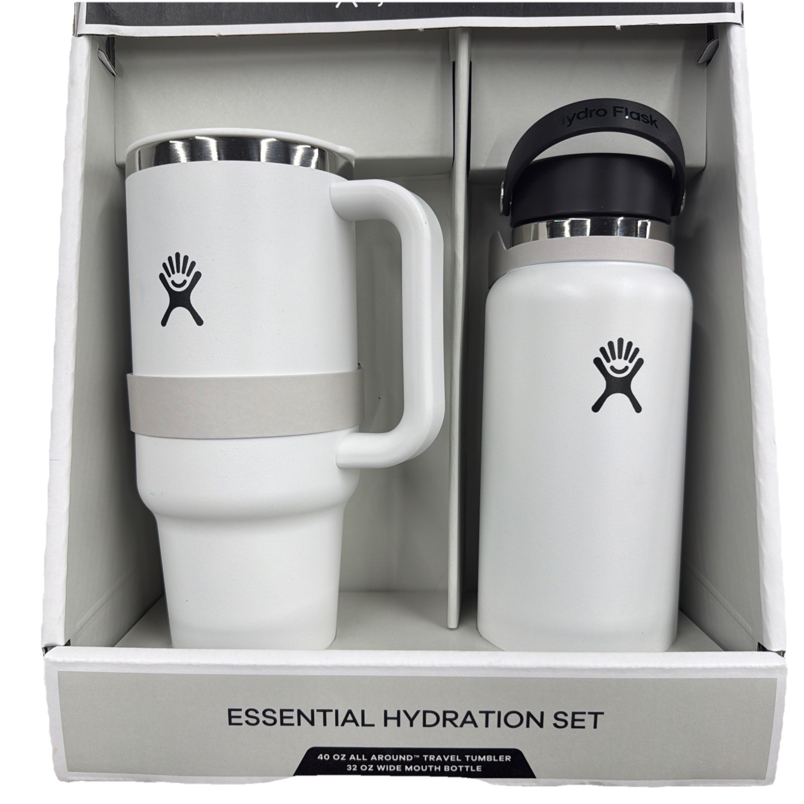 Hydro Flask Hydration Set 40oz Tumbler & 32oz Wide Mouth Bottle in White/Black