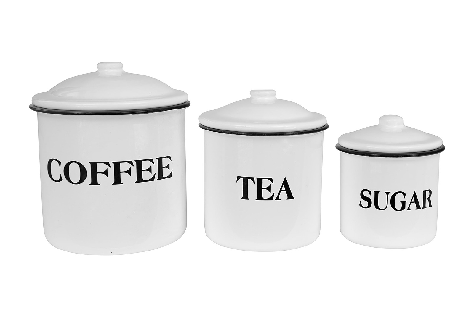Creative Co-Op Metal Containers with Lids, 6″, 5″ & 4″H, White and Black
