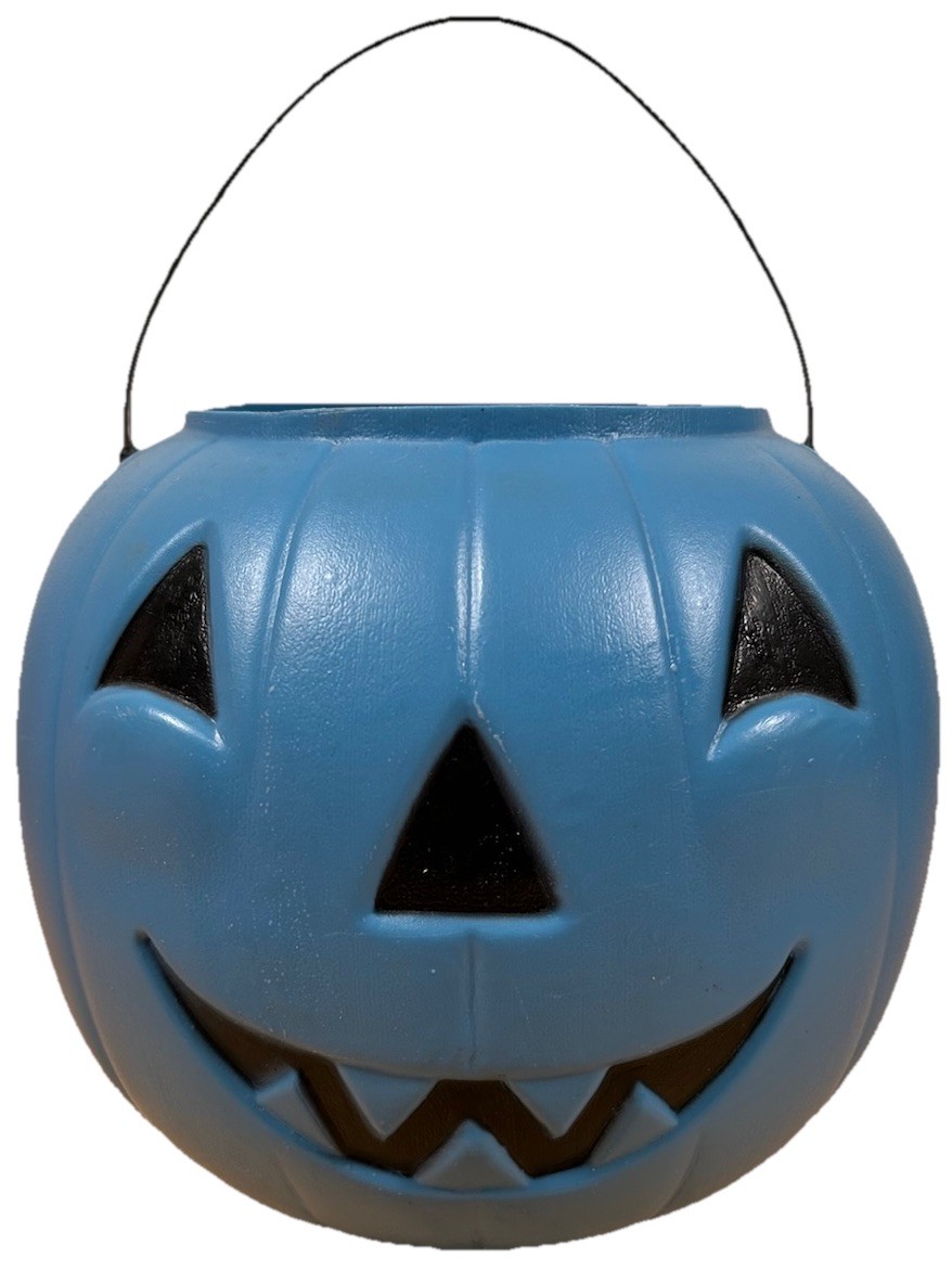 Vintage Blue Plastic Halloween Pumpkin Pail Bucket Blow Mold General Jack