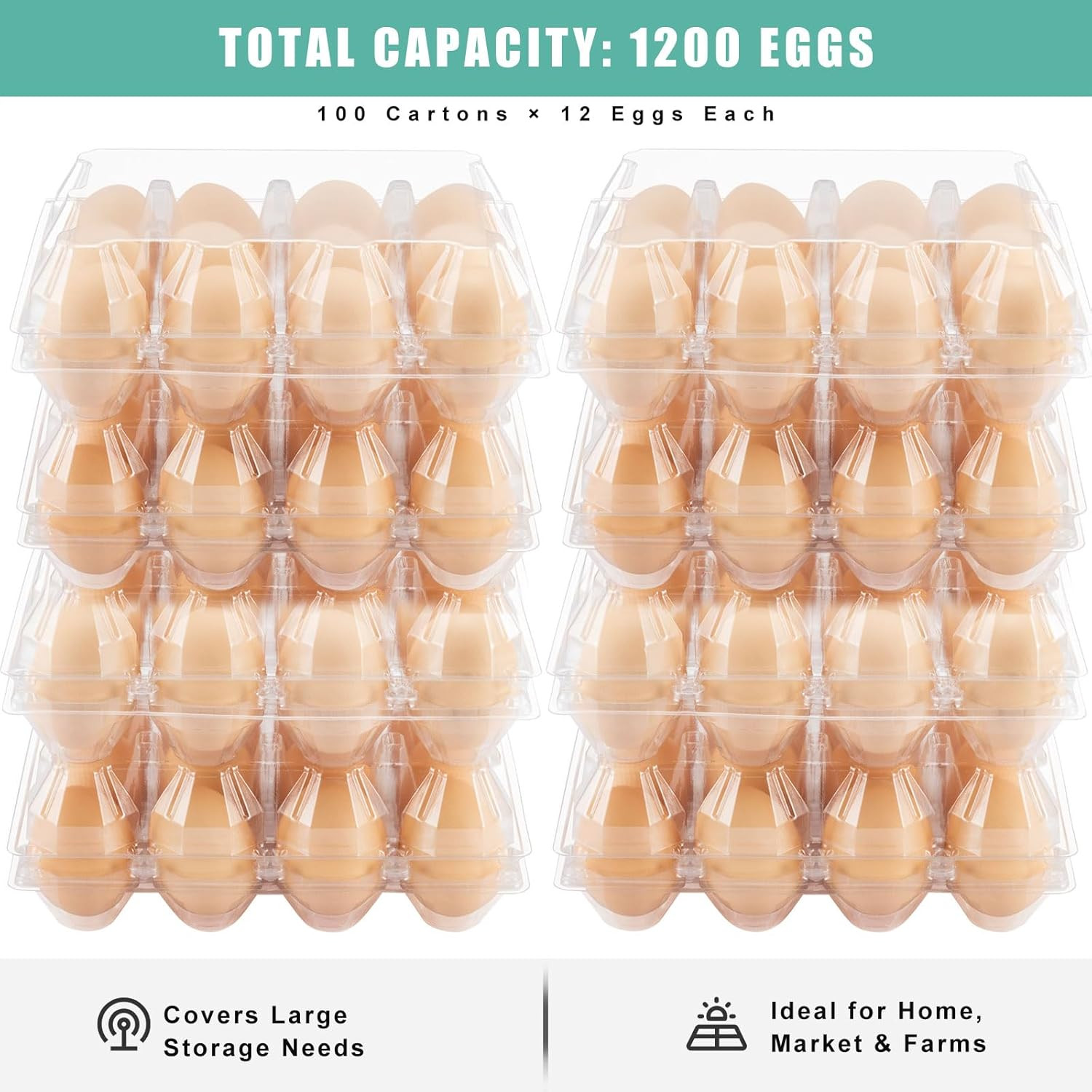 100 Packs 12 Count Clear Plastic Egg Cartons, 3 * 4 Grids Design