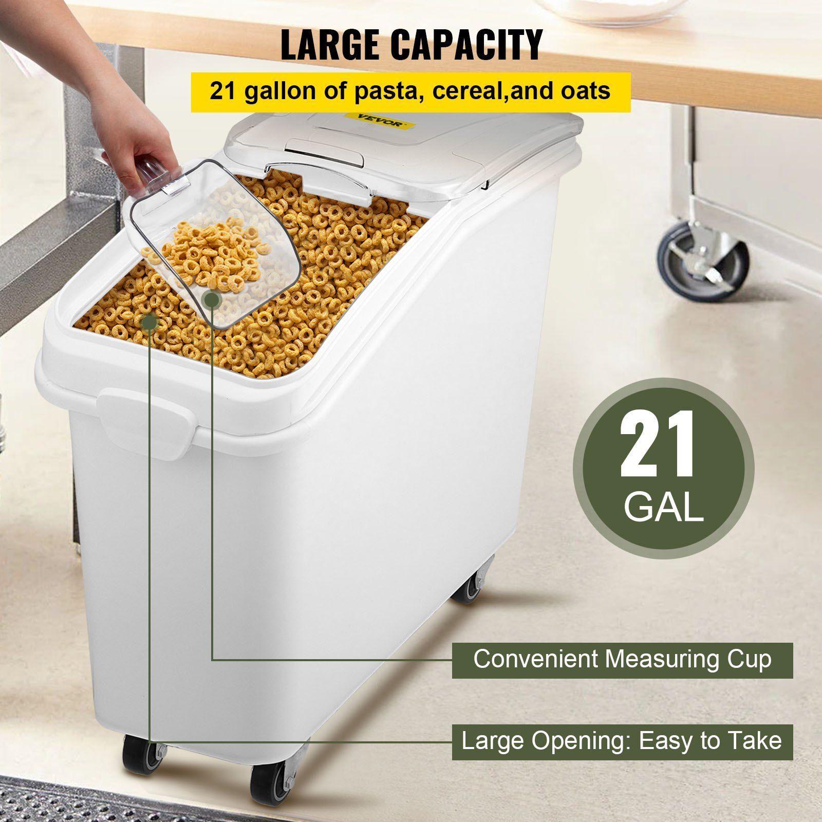 21Gal Ingredient Bin with Scoop& Sliding Lid Commercial Food Storage for Kitchen