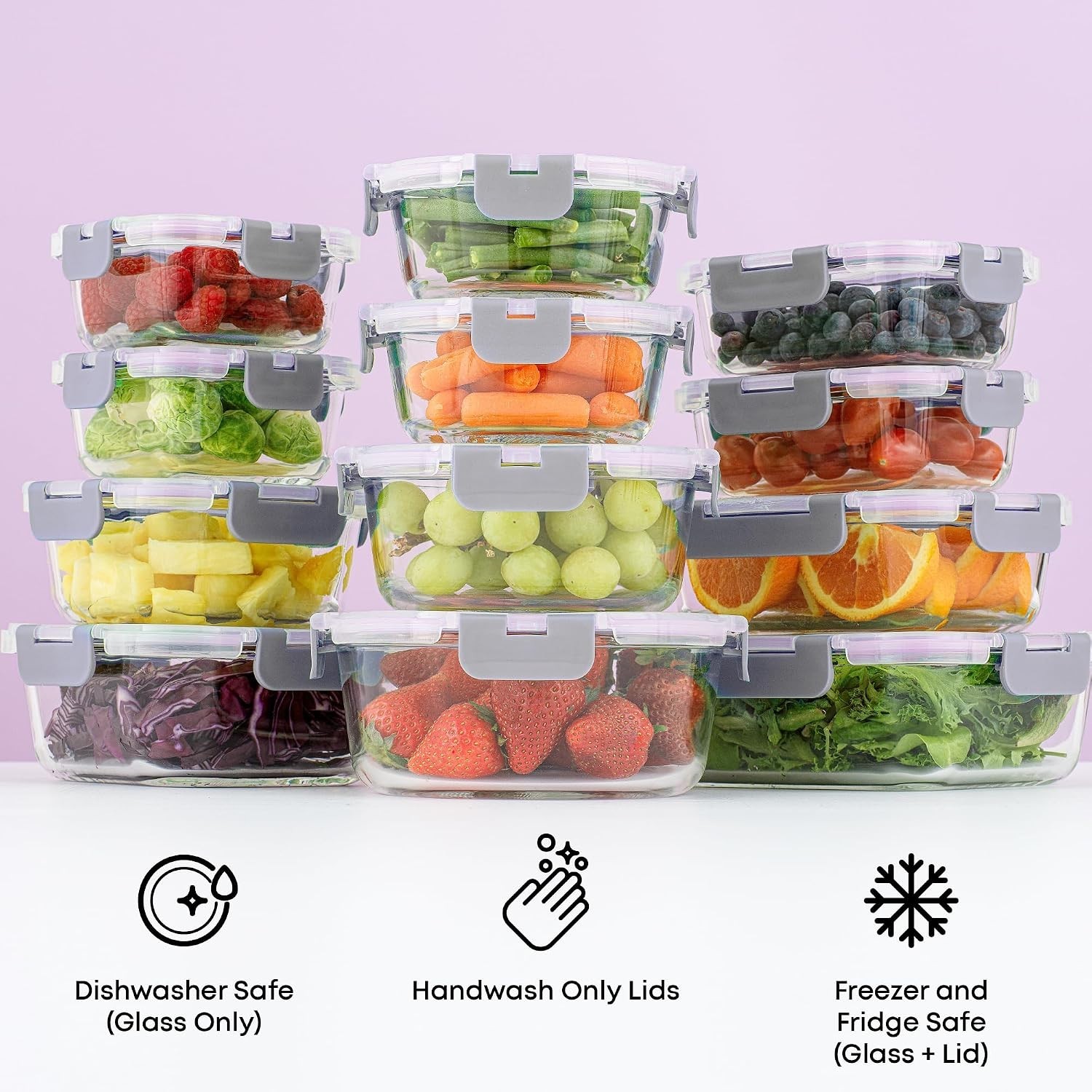 24pc Borosilicate Glass Storage Containers with Lids | 12 Airtight/Freezer Sa…