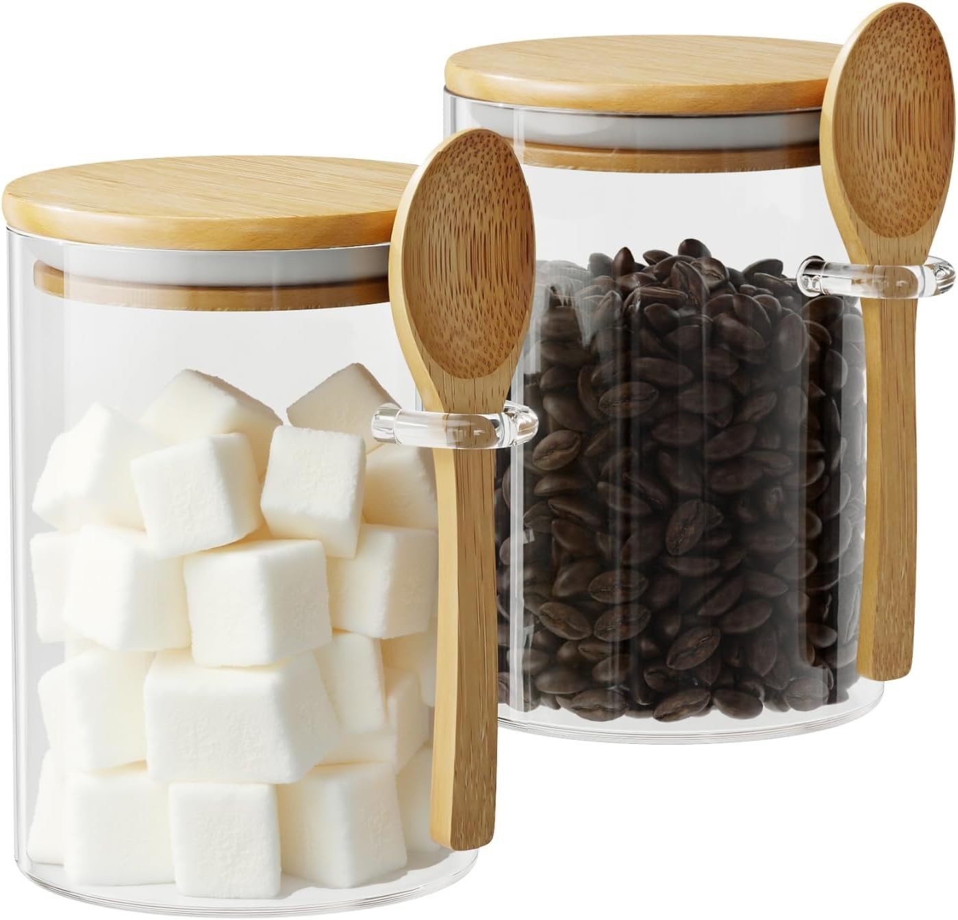 Elegant 15oz Glass Sugar Jar with Bamboo Lid & Spoon – Airtight Kitchen Canister