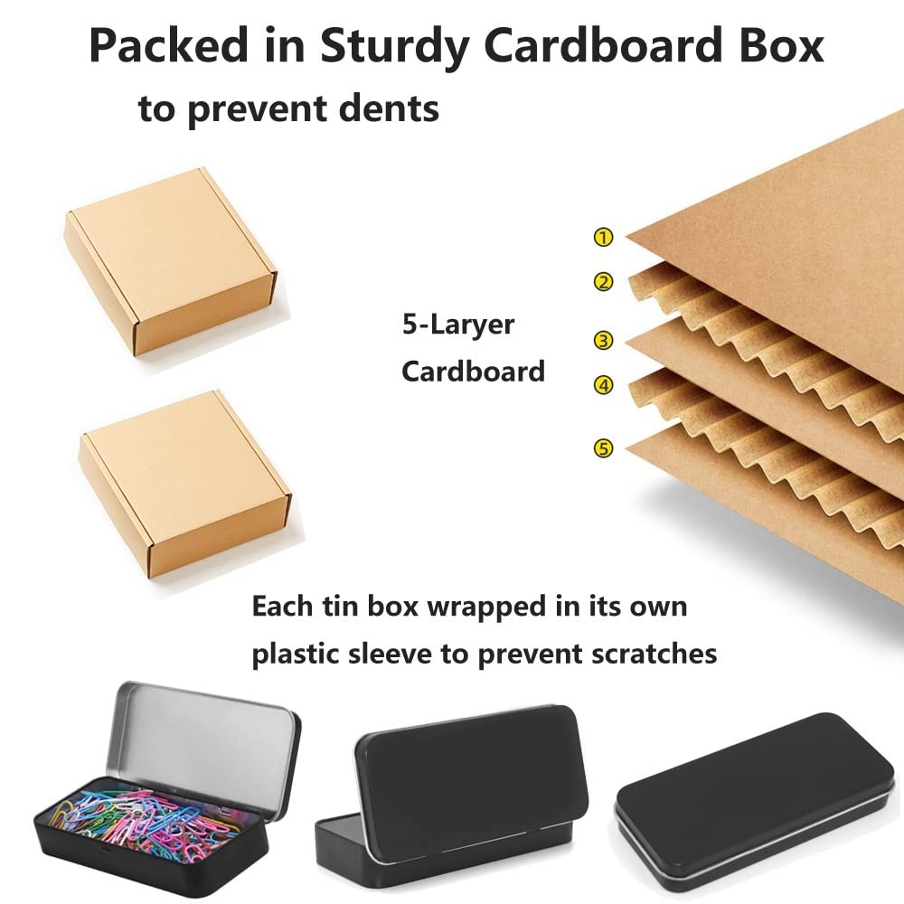Metal Rectangular Hinged Tin Boxes Lid Black Portable Storage Model 128 4 PCS