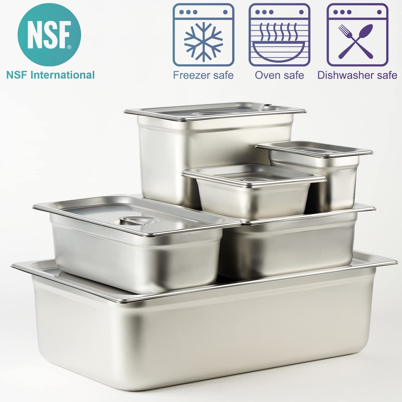CURTA 6 Pack Anti-Jam Hotel Pans, 1/9 Size 2 1/2 Inch Deep, NSF Commercial 18…