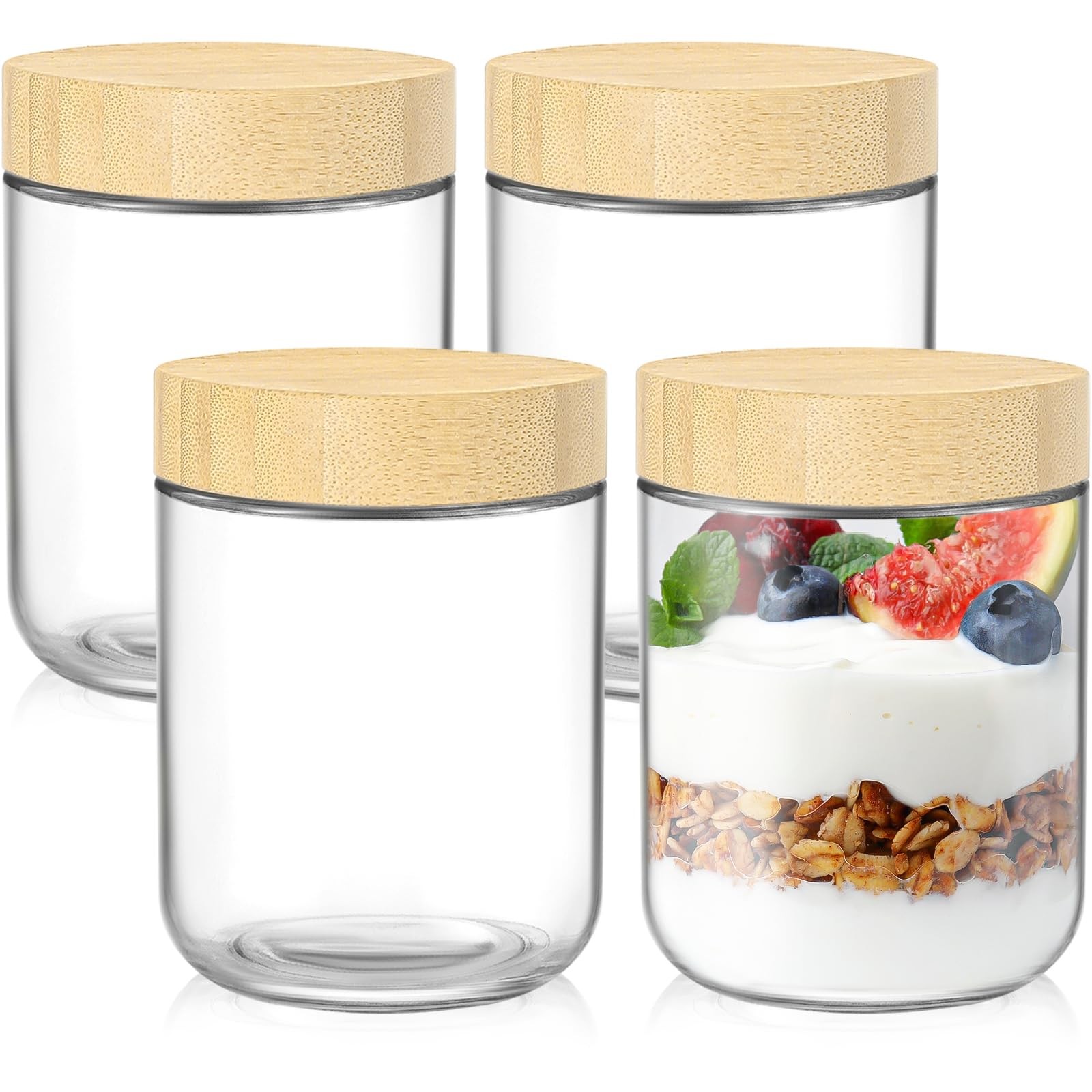 16 Oz Overnight Oats Containers with Bamboo Lids – 4 Pack Glass Storage Jars …