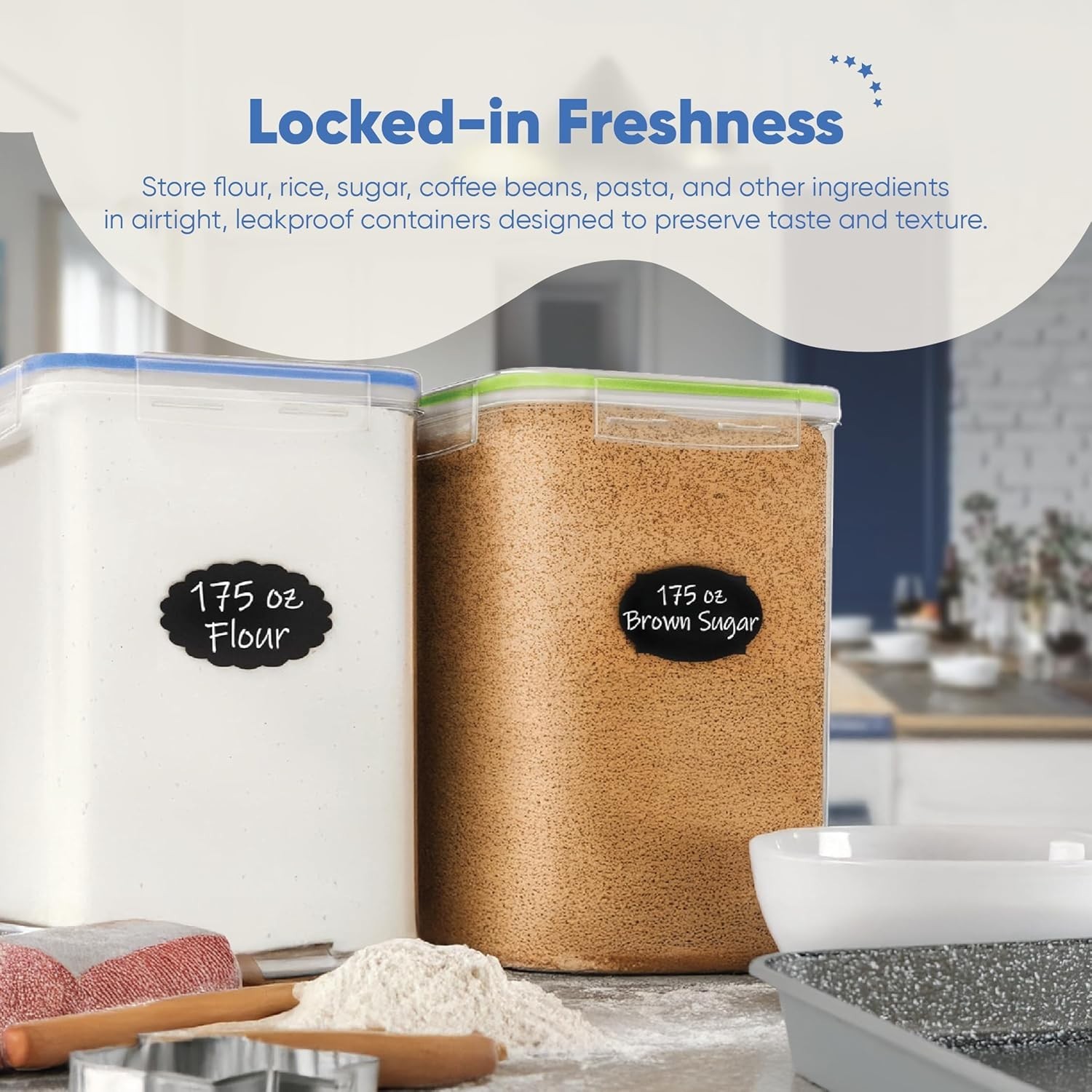 Large Airtight Food Storage Containers 2 Pack 5.2L Plastic Kitchen Pantry Can…