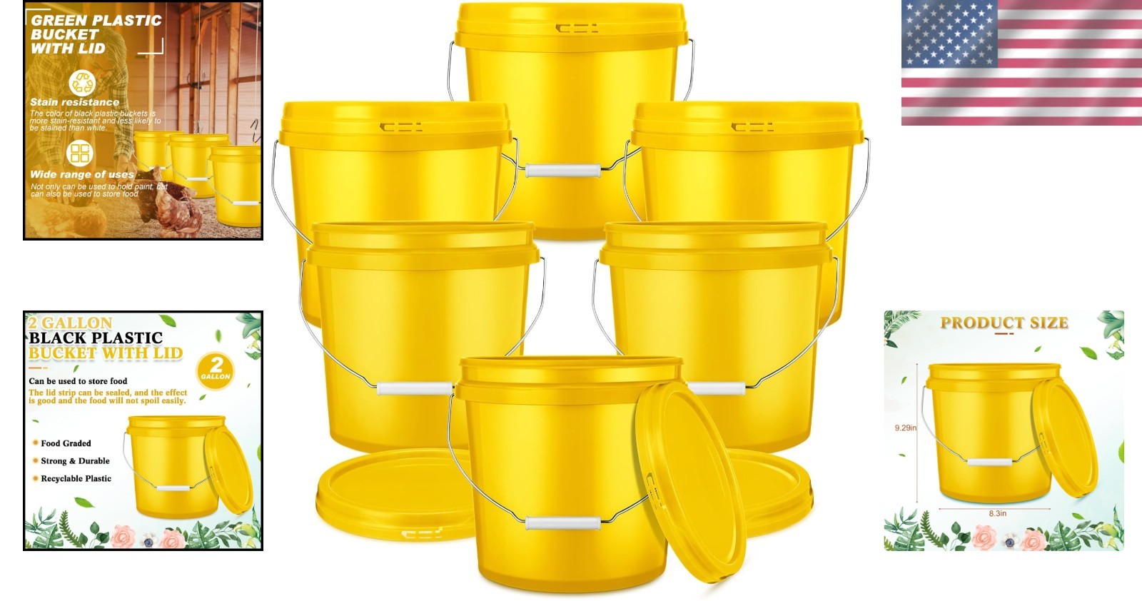 Sturdy 2 Gallon Heavy Duty Plastic Buckets with Lids – Set of 6 for Space Saving