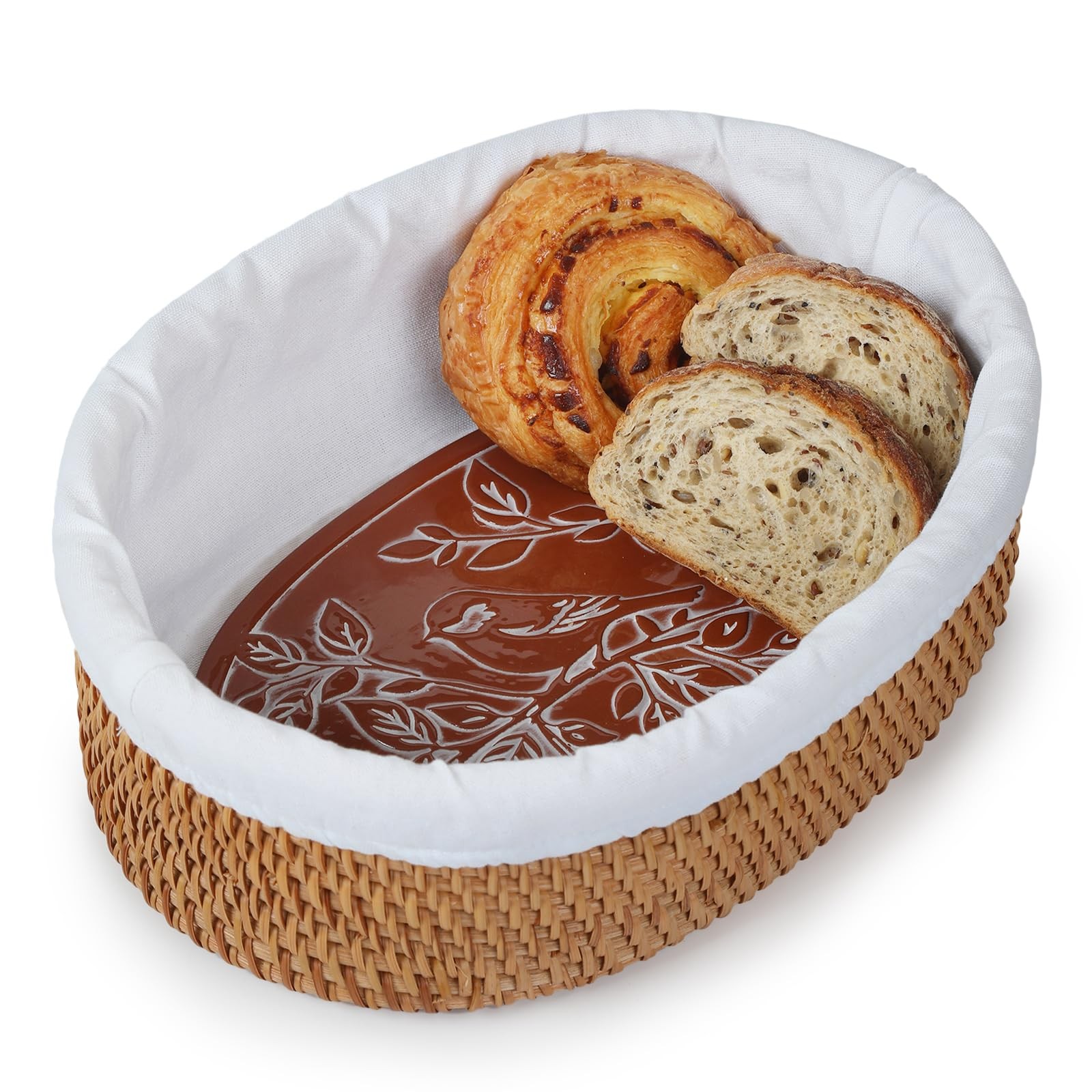 Bread Warmer Basket with Terracotta Warming Stone – Large Bread Basket for So…