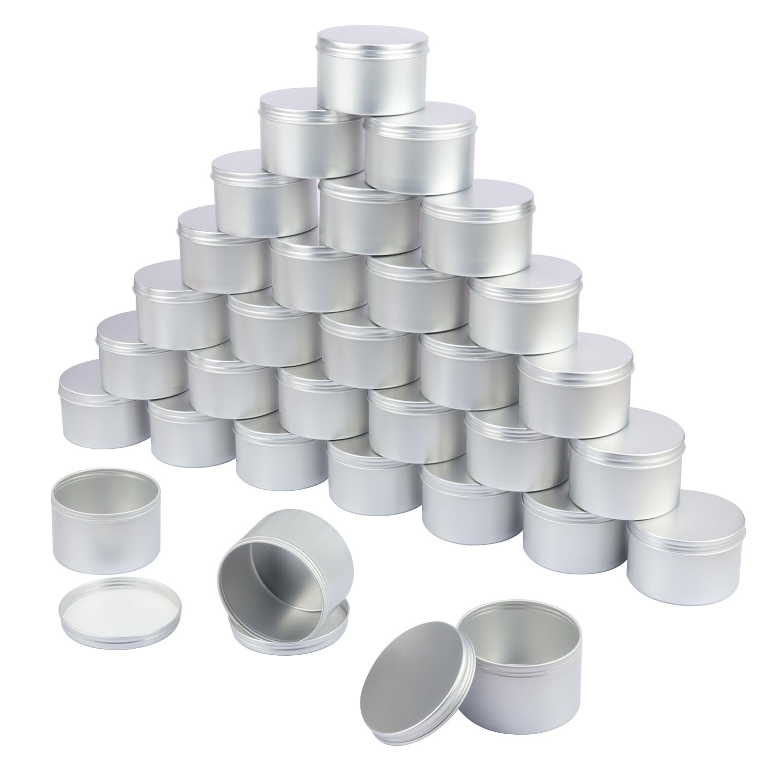 32 PCS 6oz Silver Aluminum Metal Tins With Screw Lids For Lip Balm Spices