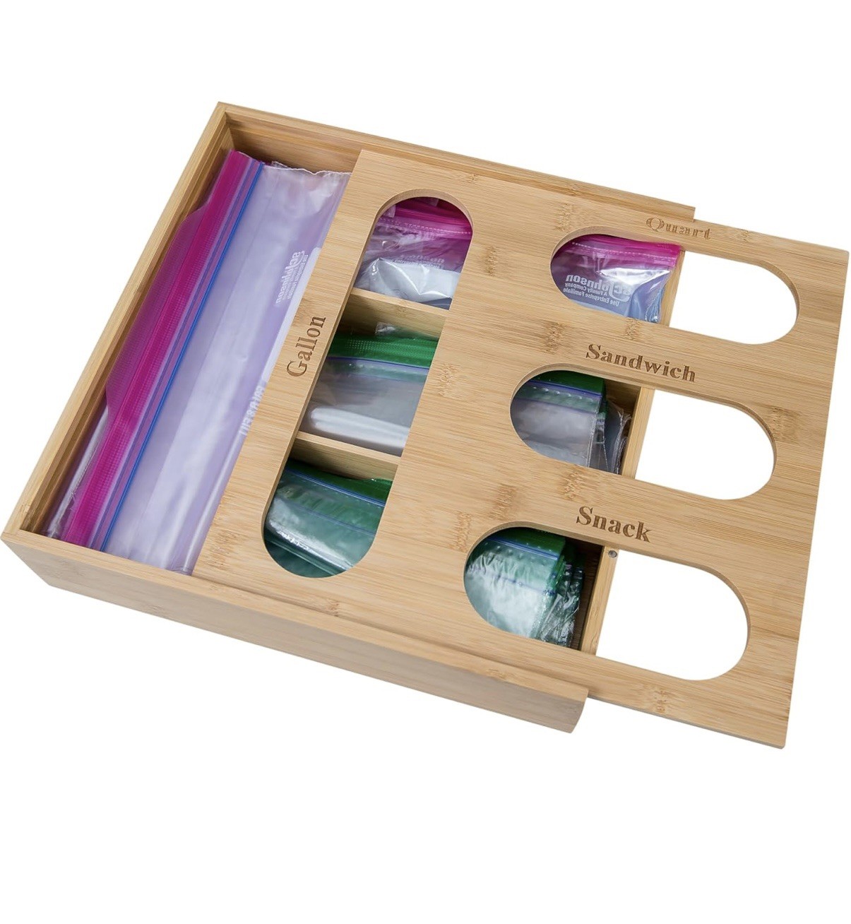 Better Homes Bamboo resealable bag organizer for drawer, storage bag organizer