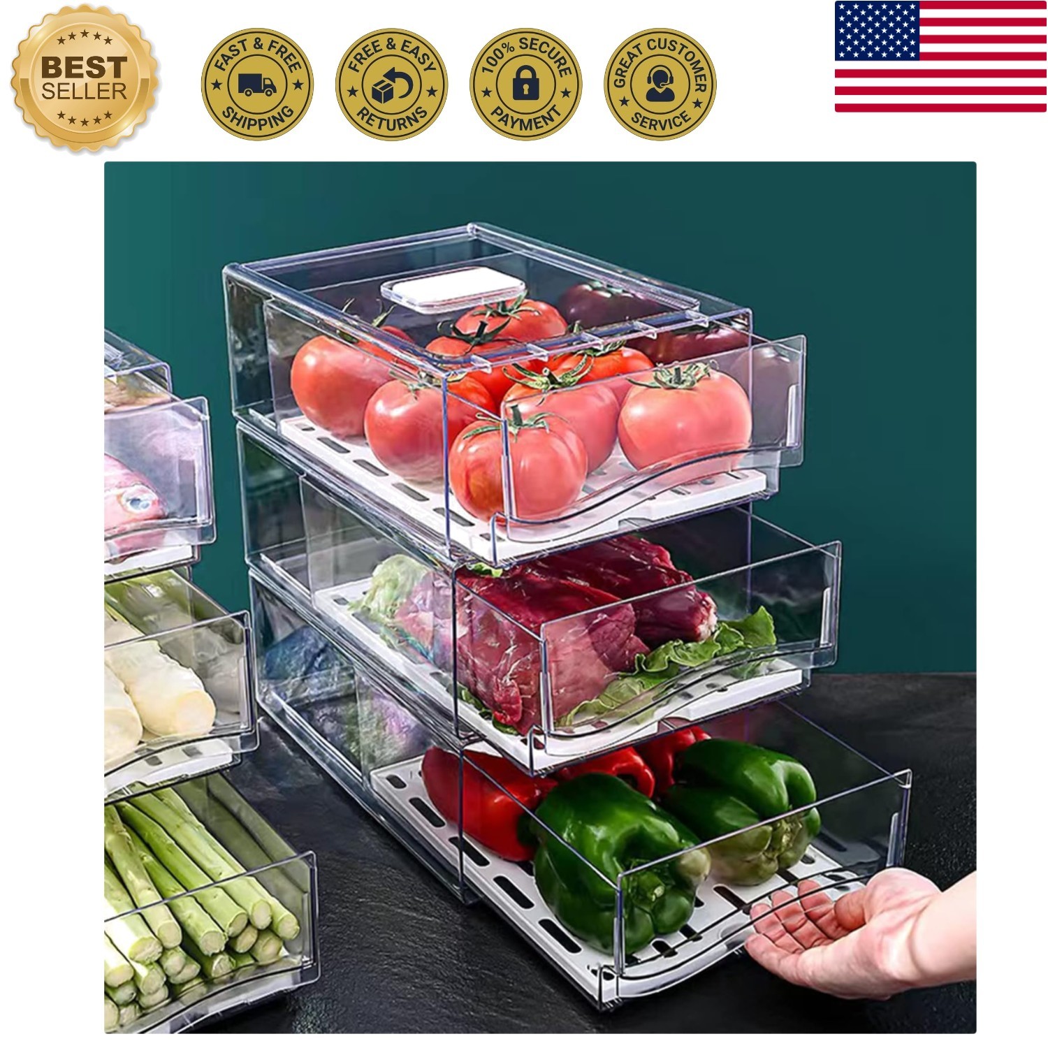 Fridge Organizer, Stackable Refrigerator Organizer Bins, Reusable Food Storag…