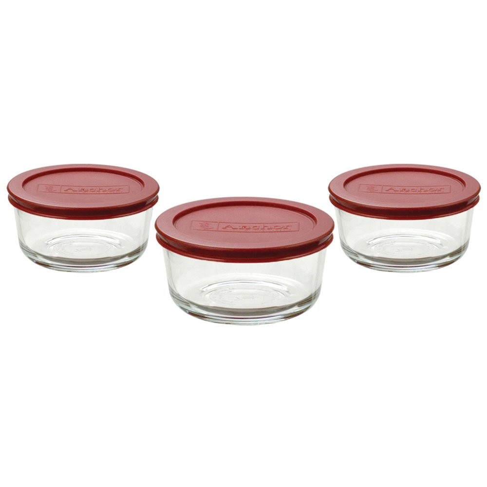 Anchor Hocking Glass Food Storage Containers 2 Cup 6Pc Set w/ Lids Red