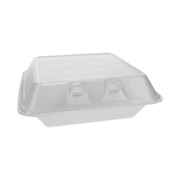 Pactiv Evergreen Foam Hinged Lid Container, Large, 9 x 9.1 x 3.3, White 150/ct