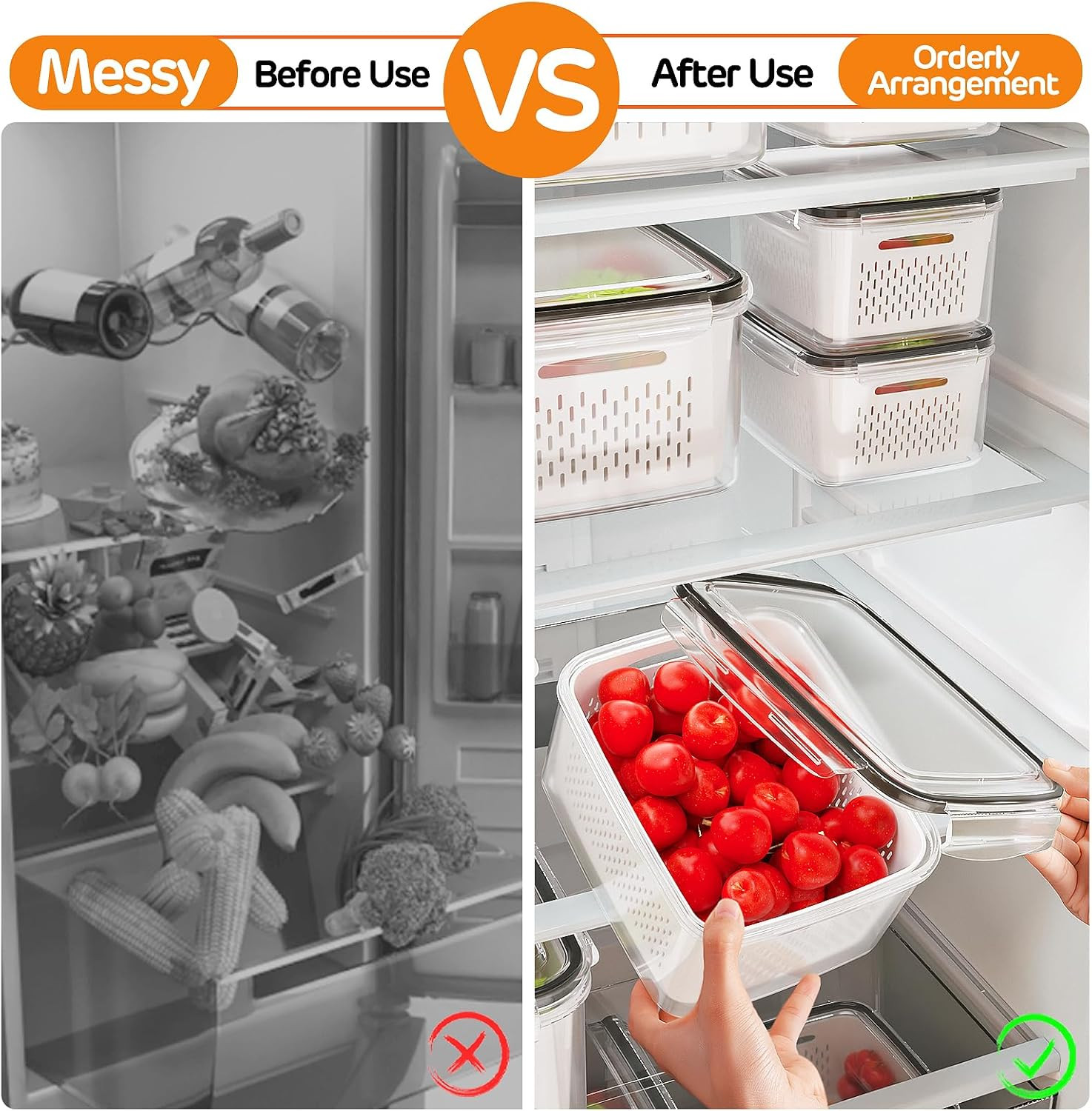 5-Pack Fruit Storage Containers for Fridge with Removable Colanders, 4 in 1 Prod