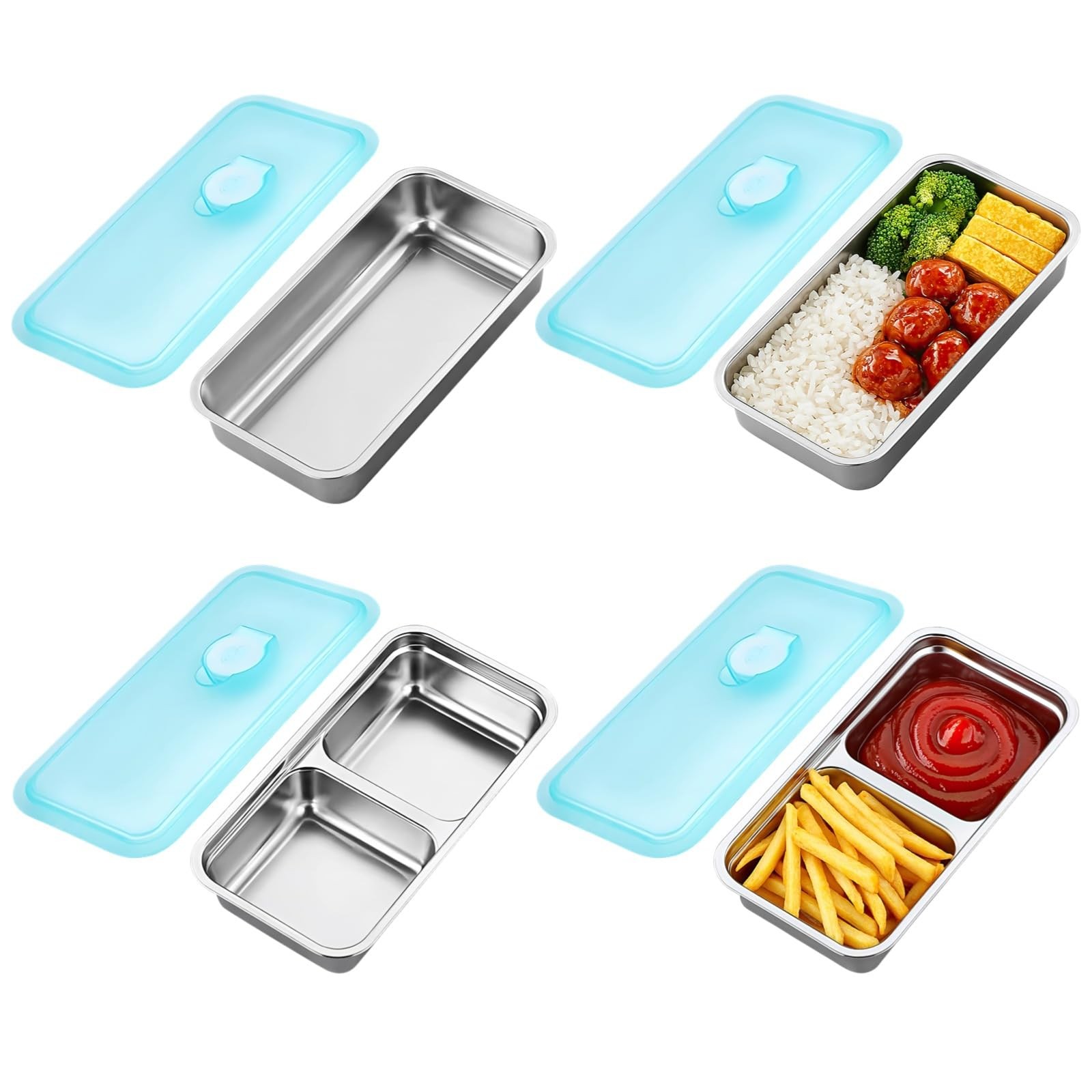 4 Pcs Stainless Steel Snack Containers, Grab and Go Snack Containers, Double …