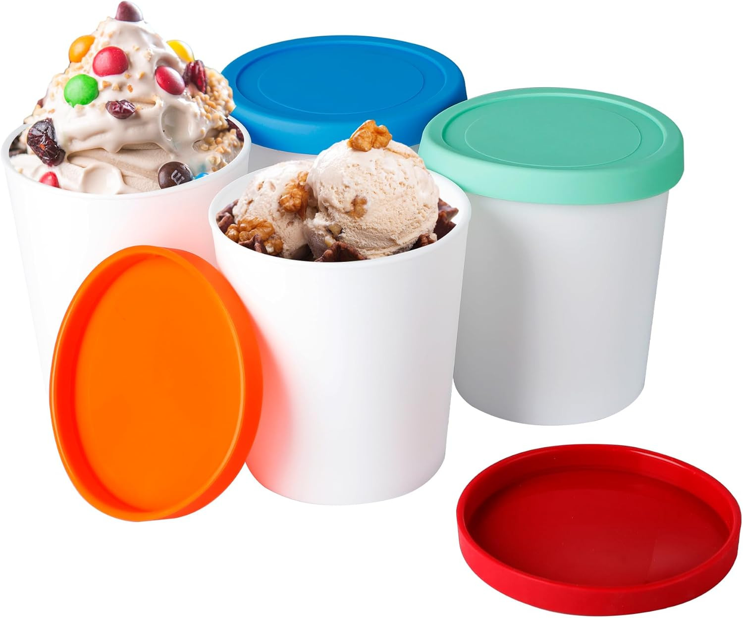 Ice Cream Containers for Homemade (4 Pack – 1 Quart Each), Reusable PP Plastic I