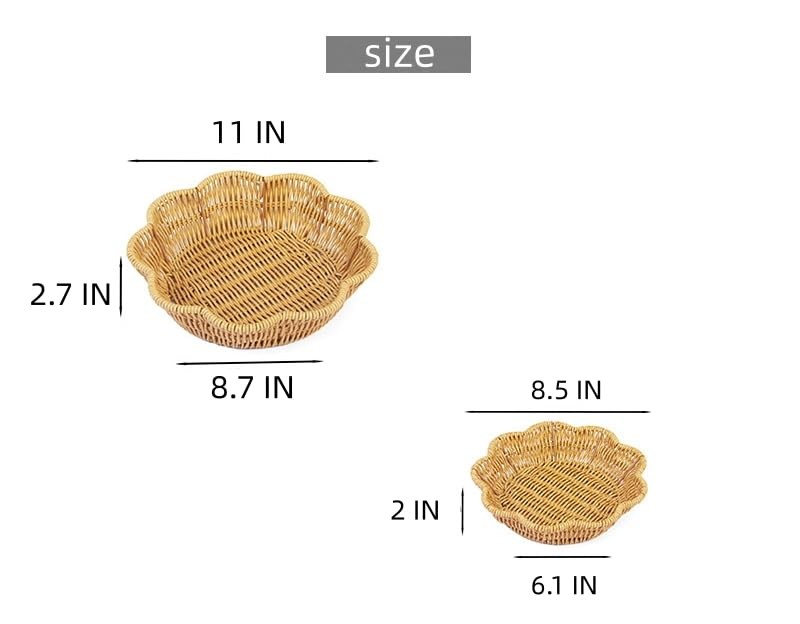 2 Pack Circular Wavy Edge Wicker Basket Vintage Food Basket Shaped Picnic Bas…
