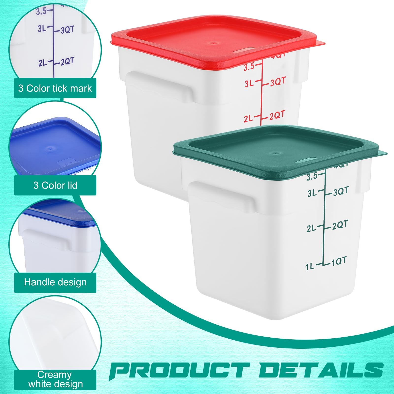 6 Pieces 4 Quart Commercial Food Storage Containers with Lid Translucent Cont…
