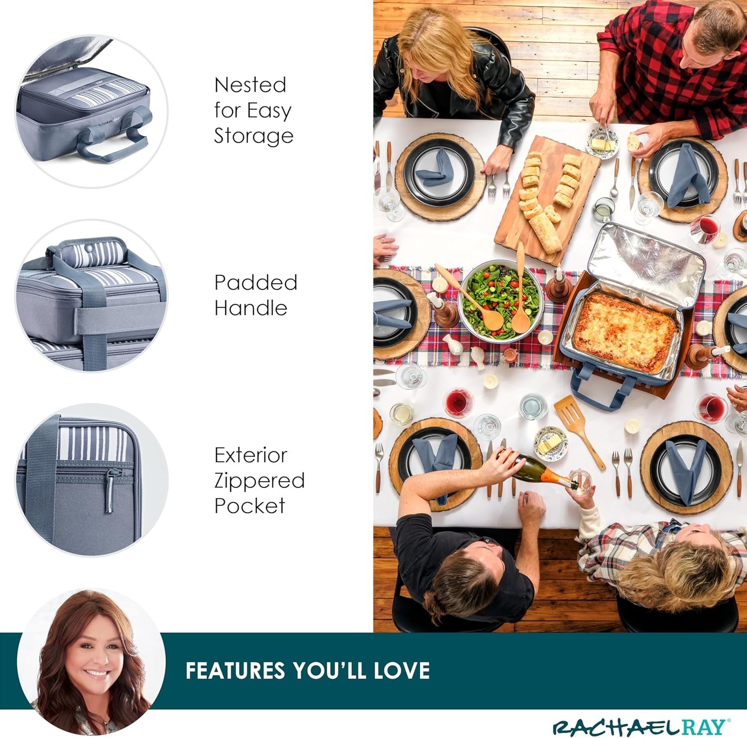 Insulated Casserole Carrier Fits 9×13 Baking Dish Thermal Tote Slate